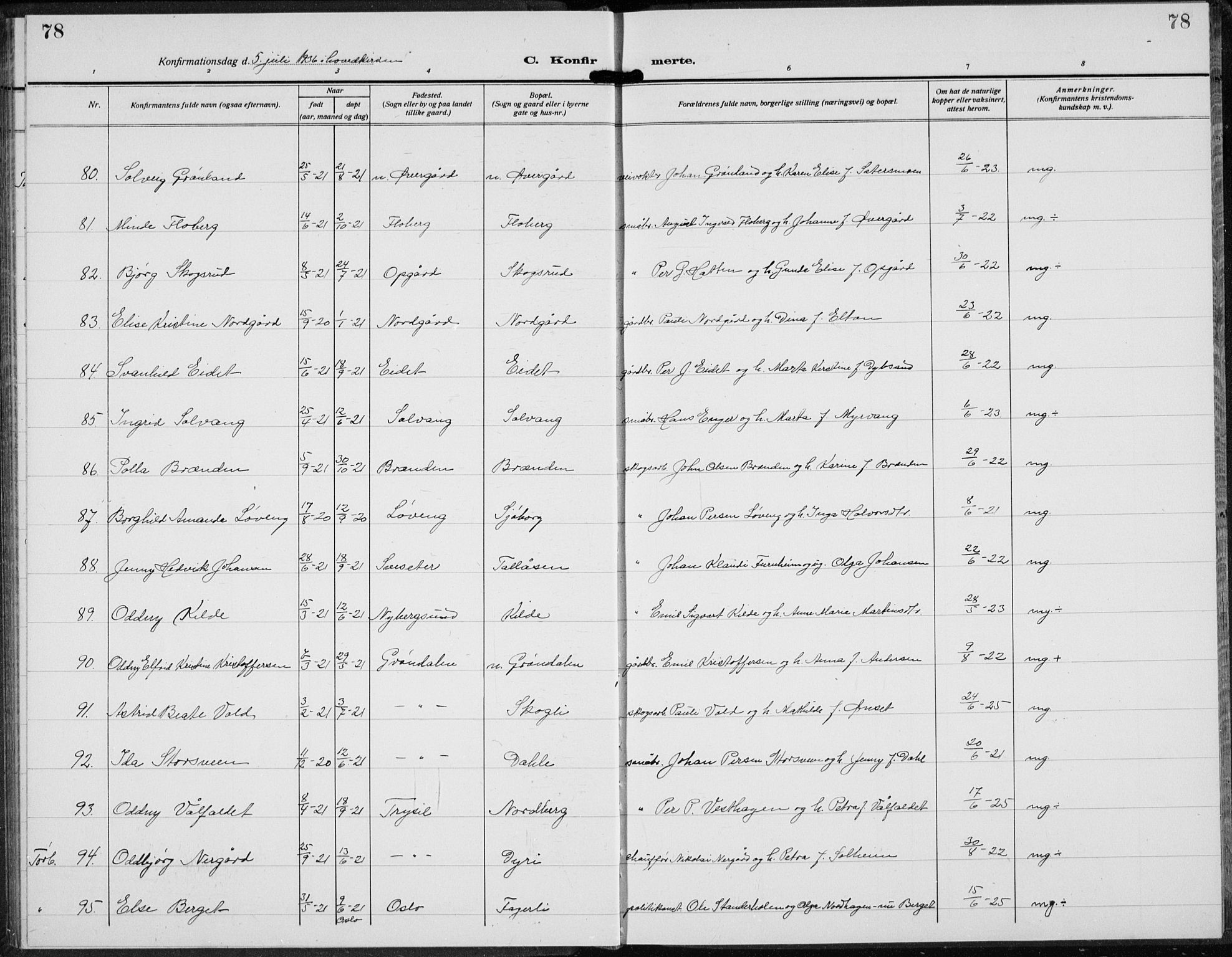 Trysil prestekontor, AV/SAH-PREST-046/H/Ha/Hab/L0010: Parish register (copy) no. 10, 1917-1937, p. 78