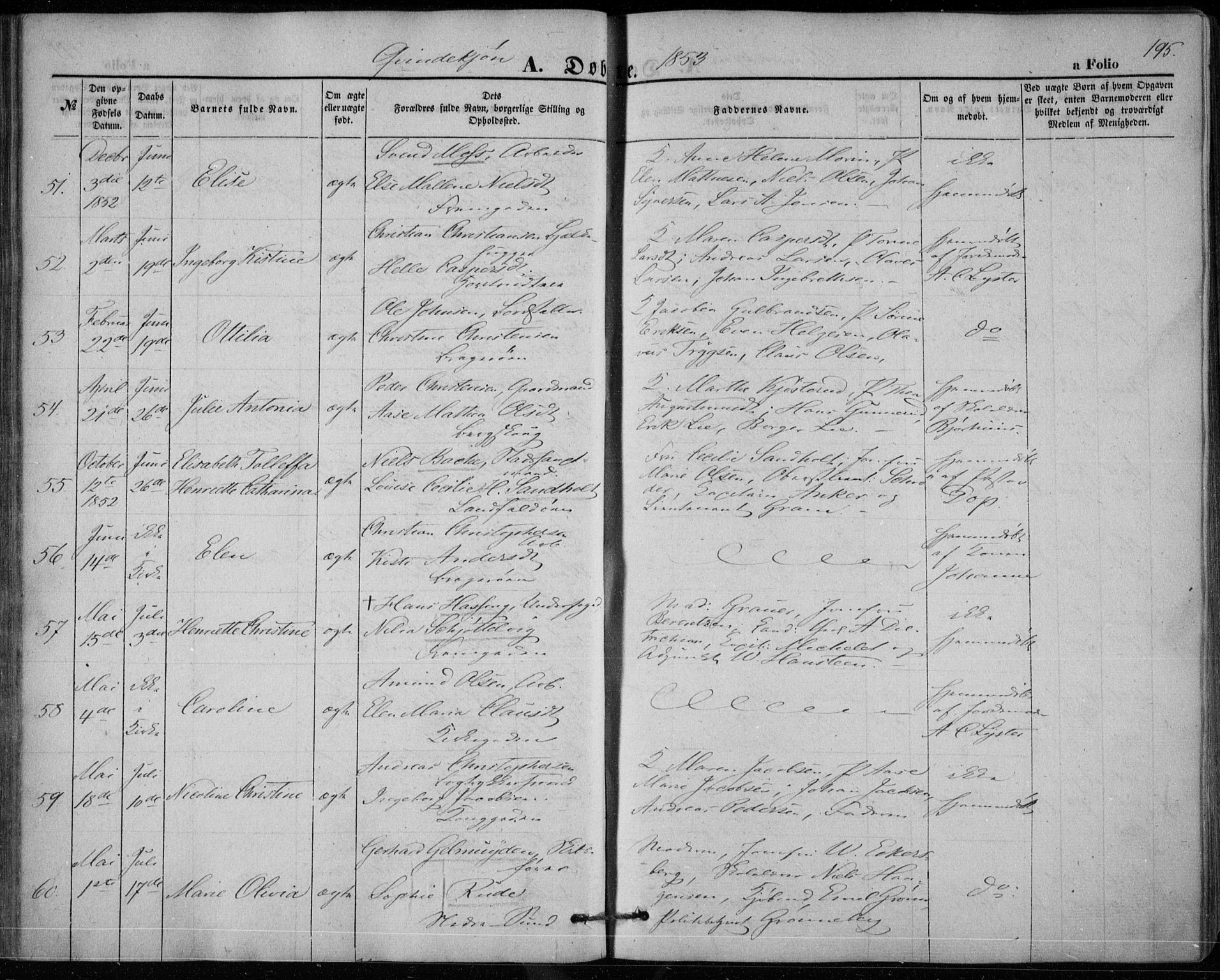 Bragernes kirkebøker, SAKO/A-6/F/Fb/L0002: Parish register (official) no. II 2, 1848-1859, p. 195