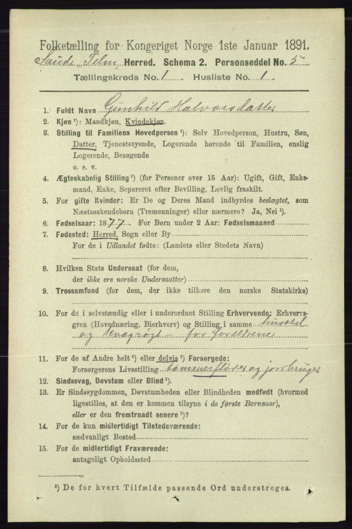 RA, 1891 census for 0822 Sauherad, 1891, p. 104