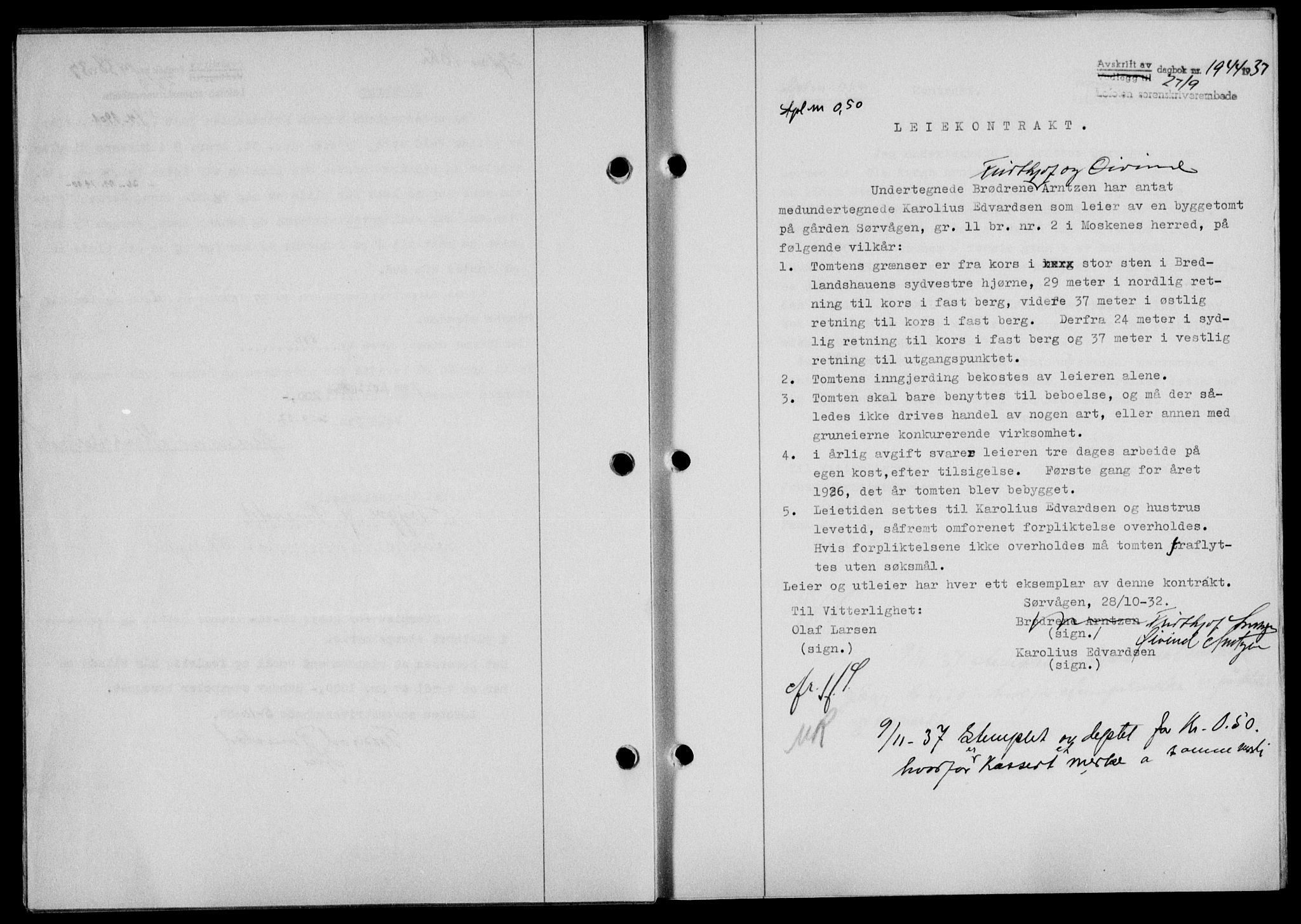Lofoten sorenskriveri, SAT/A-0017/1/2/2C/L0002a: Mortgage book no. 2a, 1937-1937, Diary no: : 1944/1937