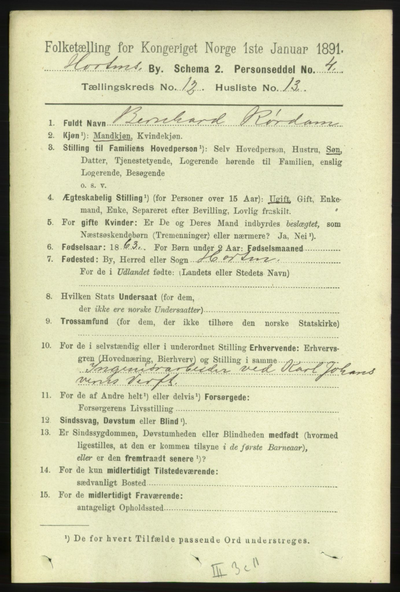 RA, 1891 census for 0703 Horten, 1891, p. 7478