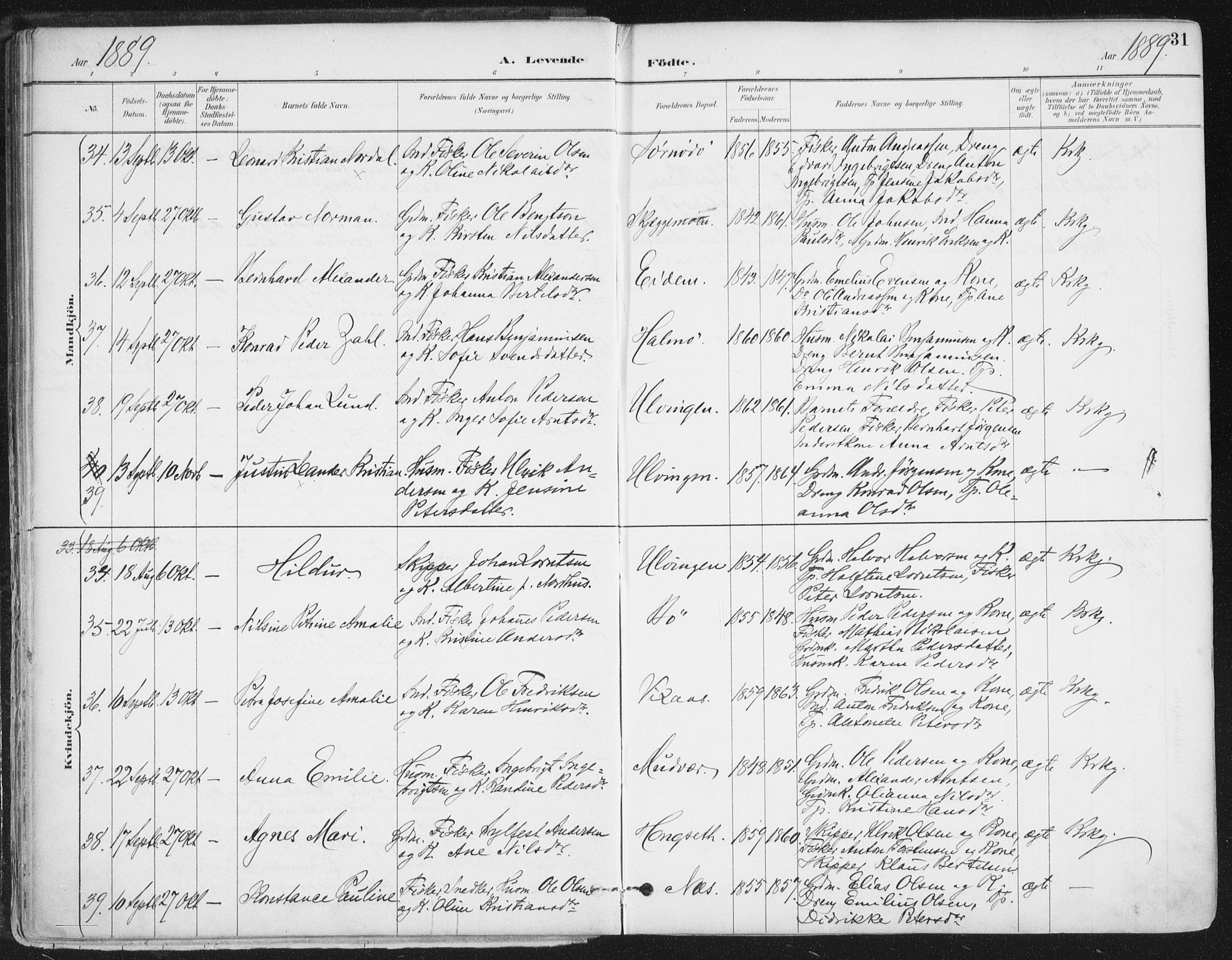 Ministerialprotokoller, klokkerbøker og fødselsregistre - Nordland, AV/SAT-A-1459/816/L0244: Parish register (official) no. 816A10, 1886-1903, p. 31