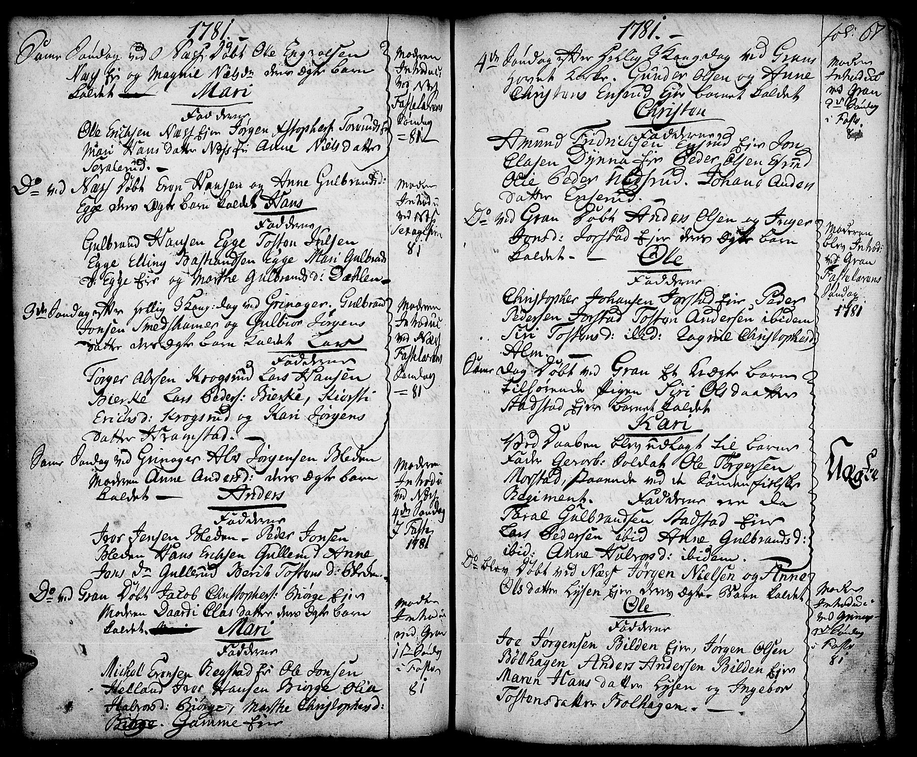 Gran prestekontor, SAH/PREST-112/H/Ha/Haa/L0005: Parish register (official) no. 5, 1776-1788, p. 67