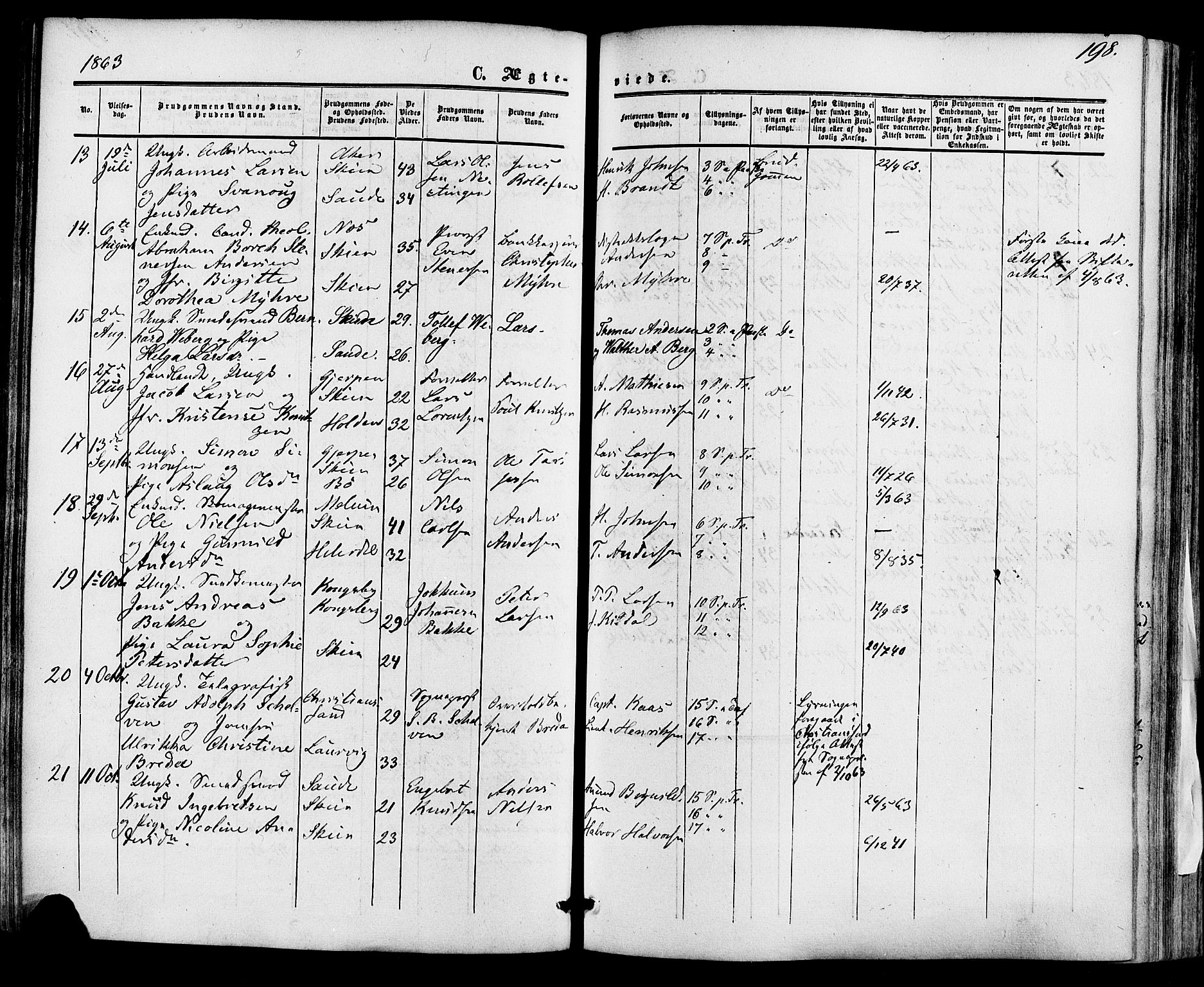 Skien kirkebøker, SAKO/A-302/F/Fa/L0007: Parish register (official) no. 7, 1856-1865, p. 198