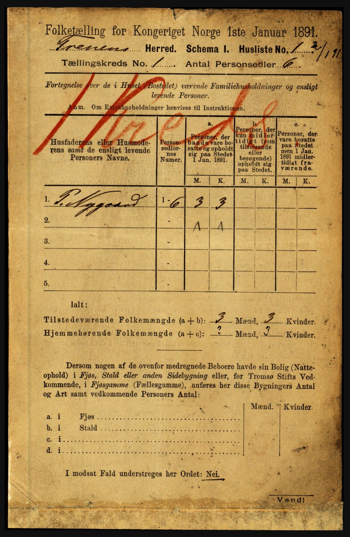 RA, 1891 census for 1835 Træna, 1891, p. 9