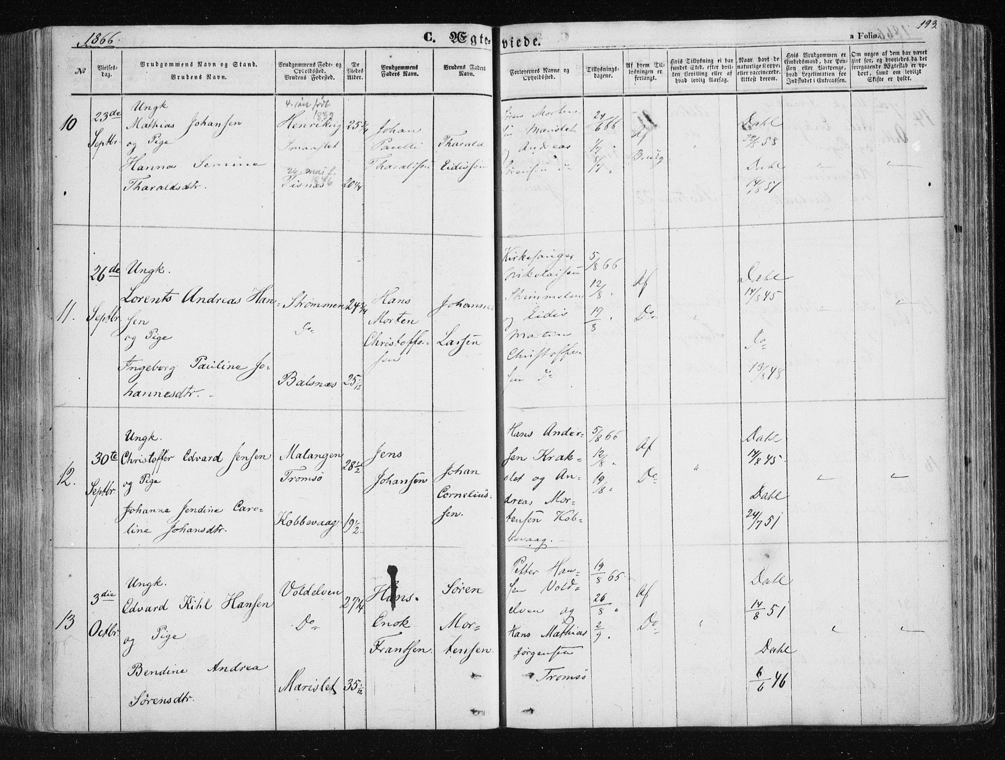 Tromsøysund sokneprestkontor, SATØ/S-1304/G/Ga/L0001kirke: Parish register (official) no. 1, 1856-1867, p. 193