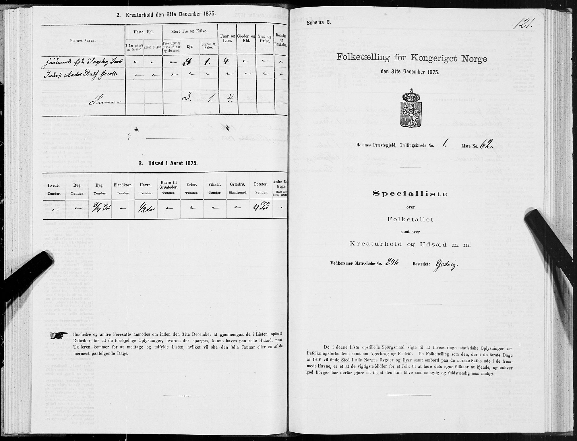 SAT, 1875 census for 1832P Hemnes, 1875, p. 1121