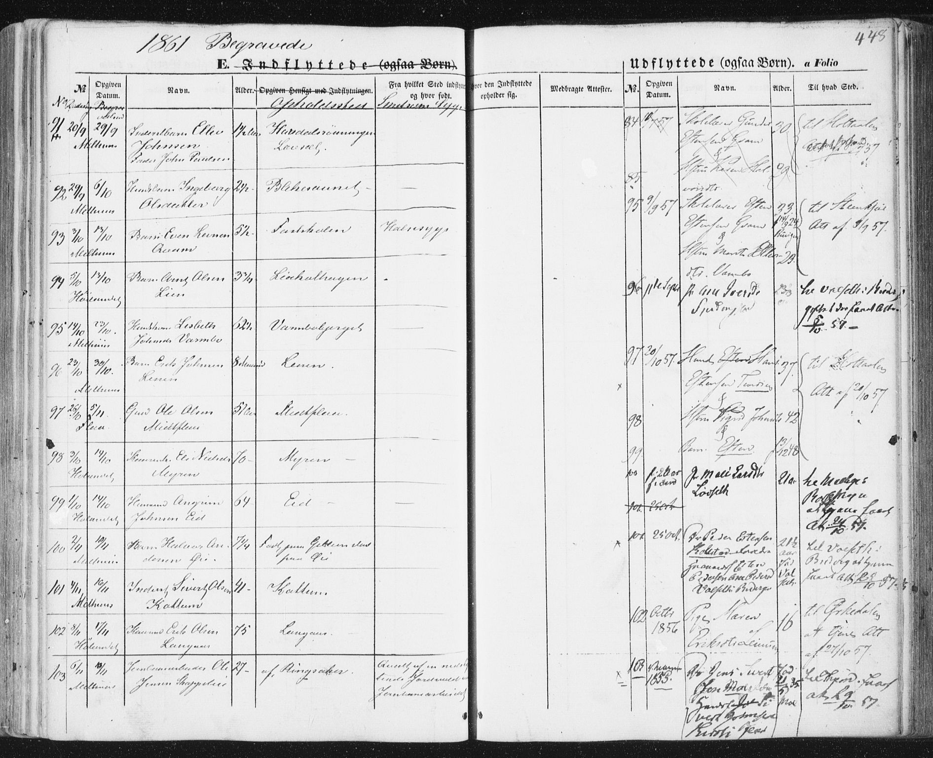 Ministerialprotokoller, klokkerbøker og fødselsregistre - Sør-Trøndelag, SAT/A-1456/691/L1076: Parish register (official) no. 691A08, 1852-1861, p. 448