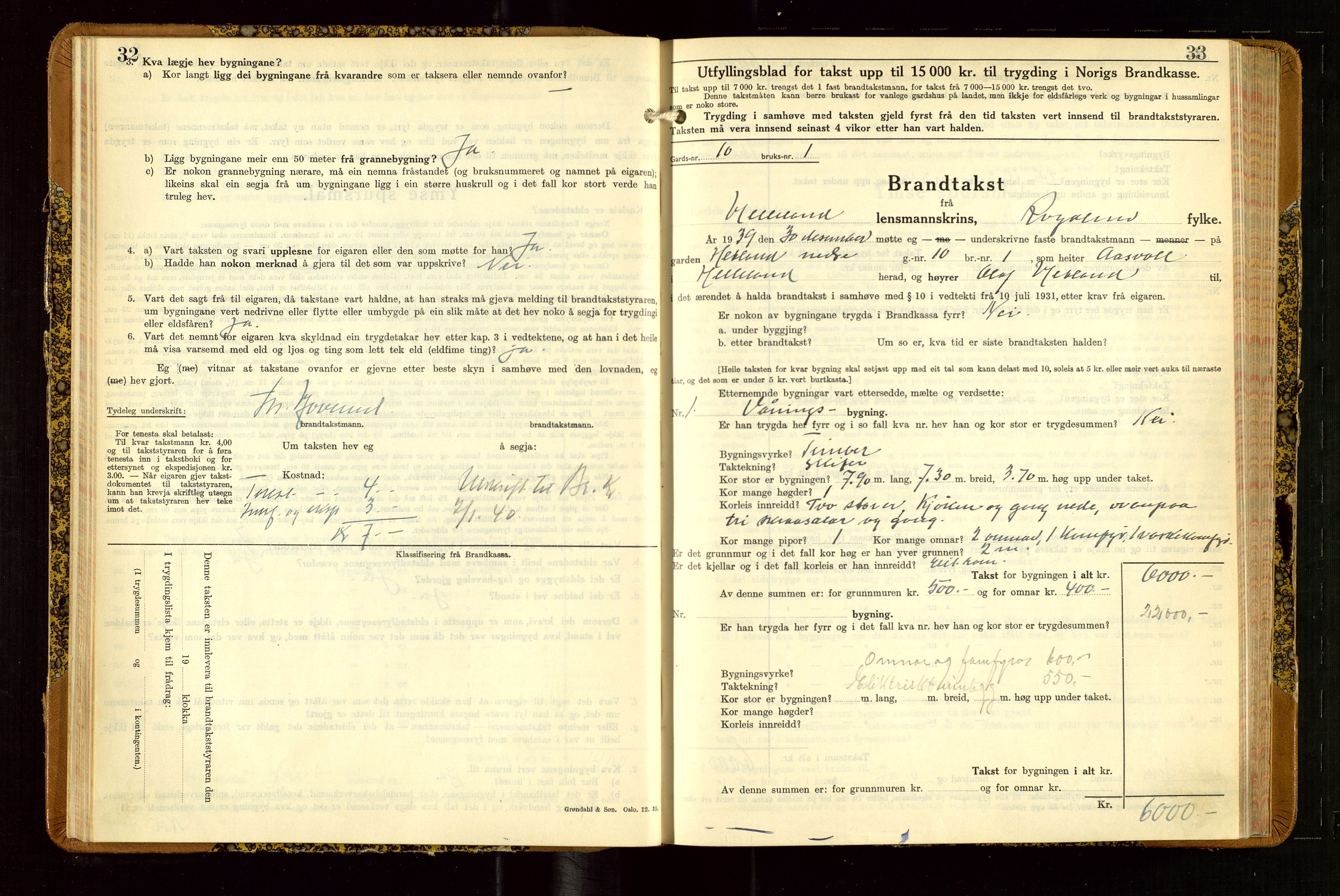 Helleland lensmannskontor, AV/SAST-A-100209/Gob/L0004: "Brandtakstbok", 1939-1949, p. 32-33