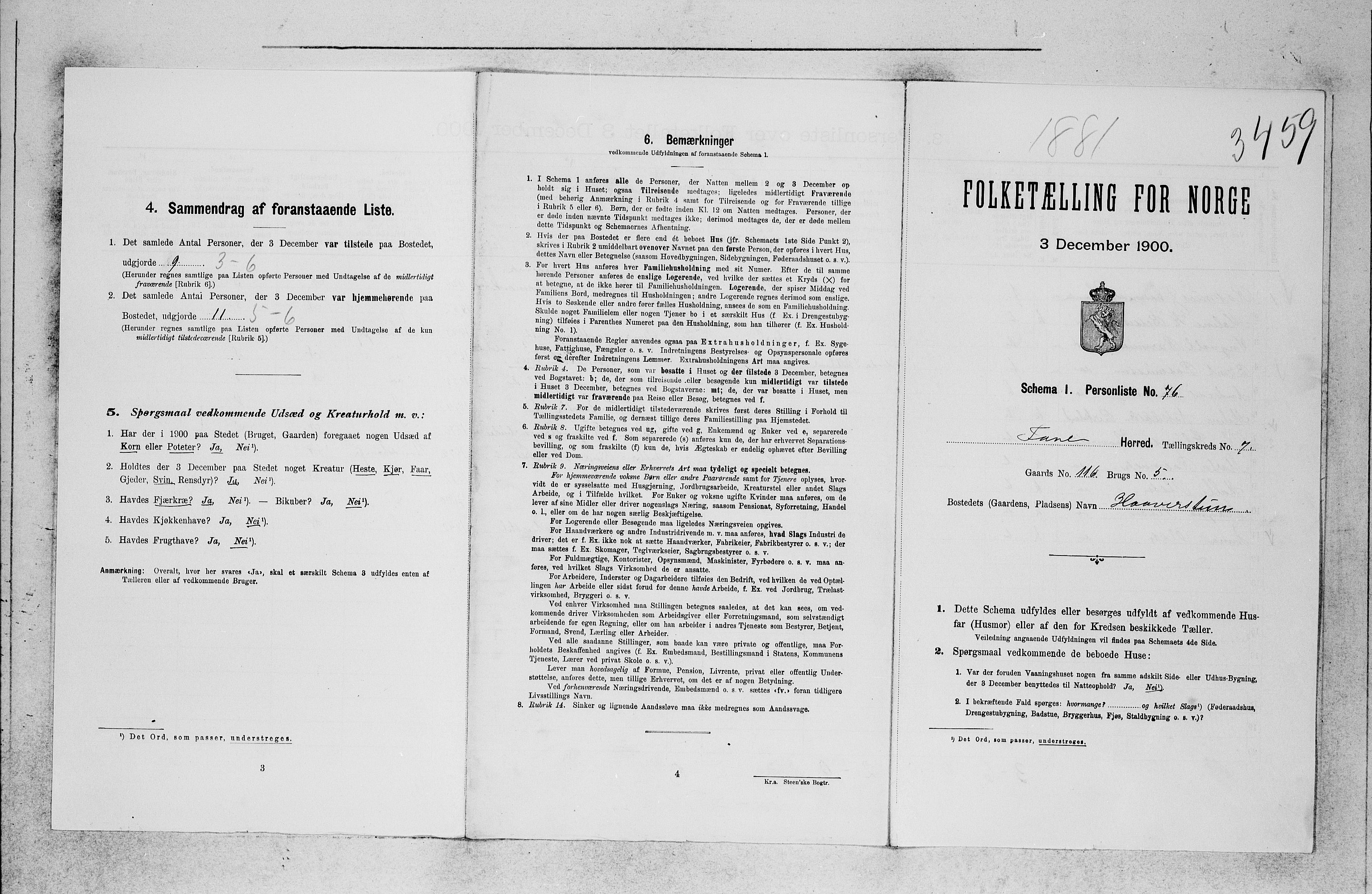 SAB, 1900 census for Fana, 1900, p. 74