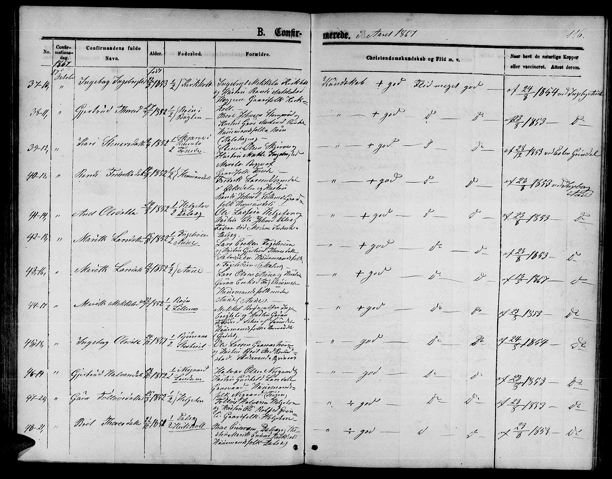 Ministerialprotokoller, klokkerbøker og fødselsregistre - Møre og Romsdal, AV/SAT-A-1454/598/L1076: Parish register (copy) no. 598C01, 1867-1878, p. 116