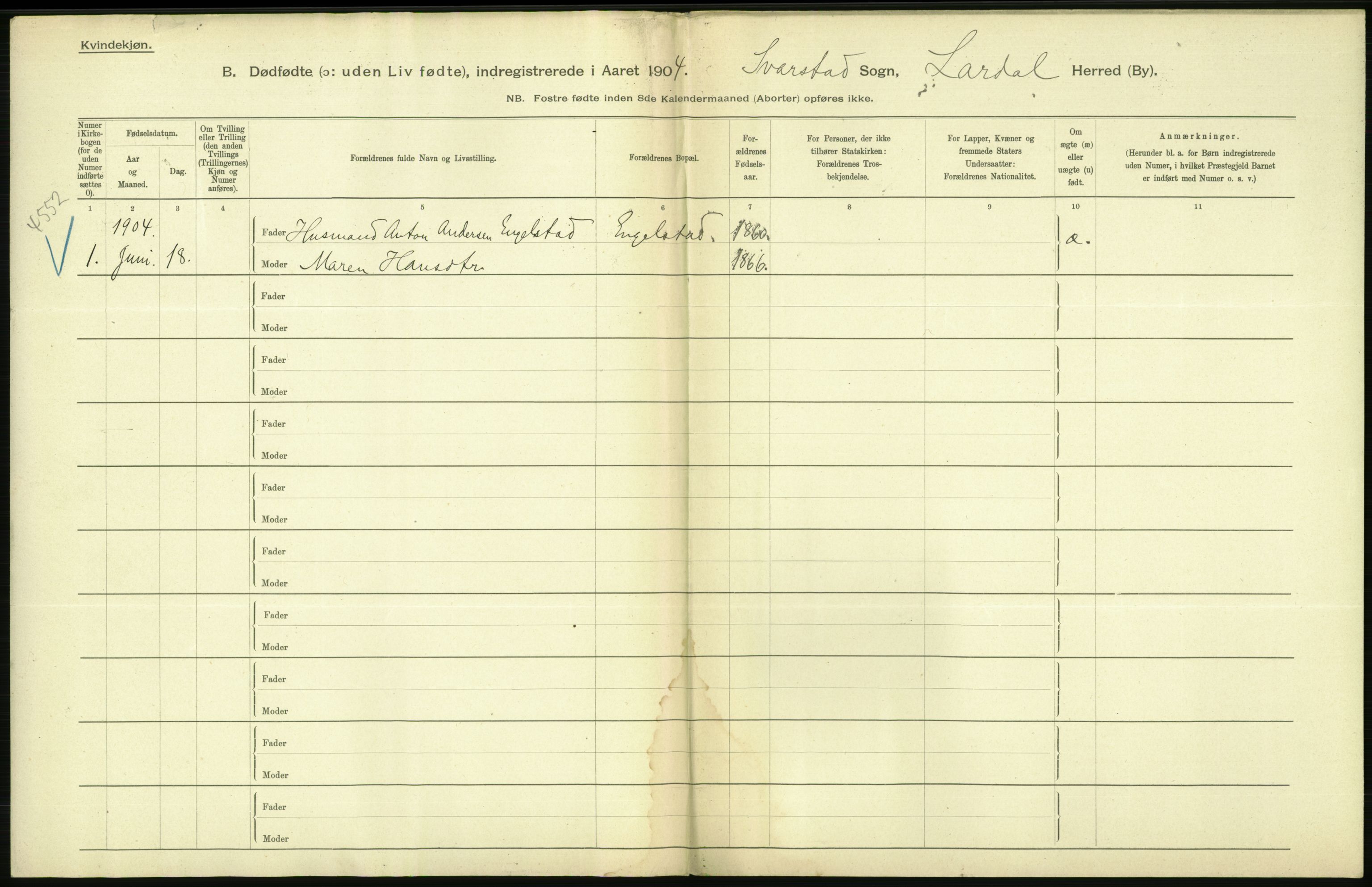 Statistisk sentralbyrå, Sosiodemografiske emner, Befolkning, RA/S-2228/D/Df/Dfa/Dfab/L0025: Smålenenes amt - Stavanger amt: Dødfødte. Bygder., 1904, p. 324