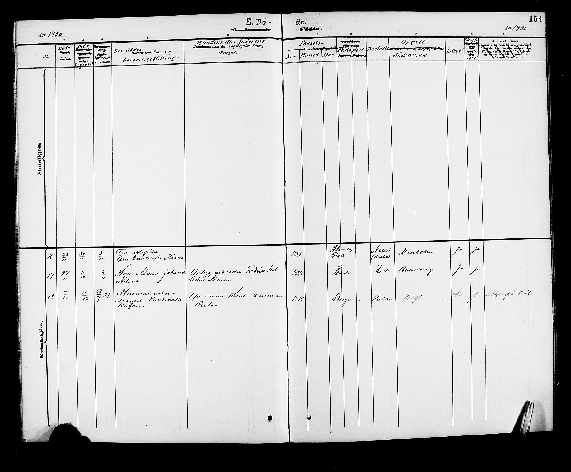 Ministerialprotokoller, klokkerbøker og fødselsregistre - Møre og Romsdal, AV/SAT-A-1454/551/L0632: Parish register (copy) no. 551C04, 1894-1920, p. 154