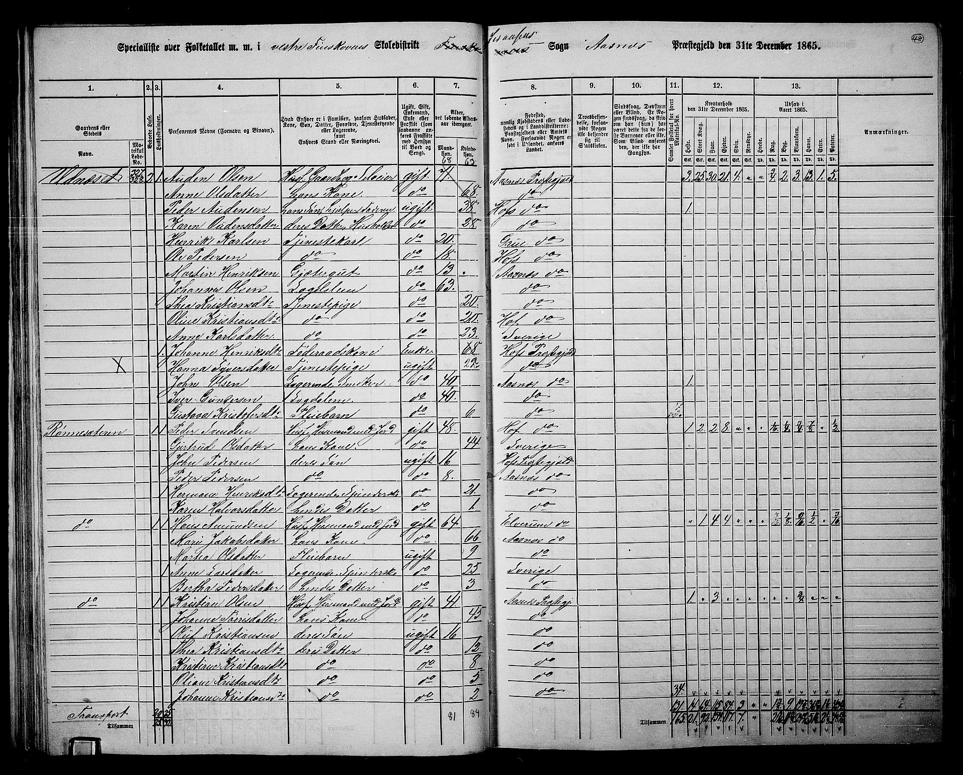 RA, 1865 census for Åsnes, 1865, p. 44