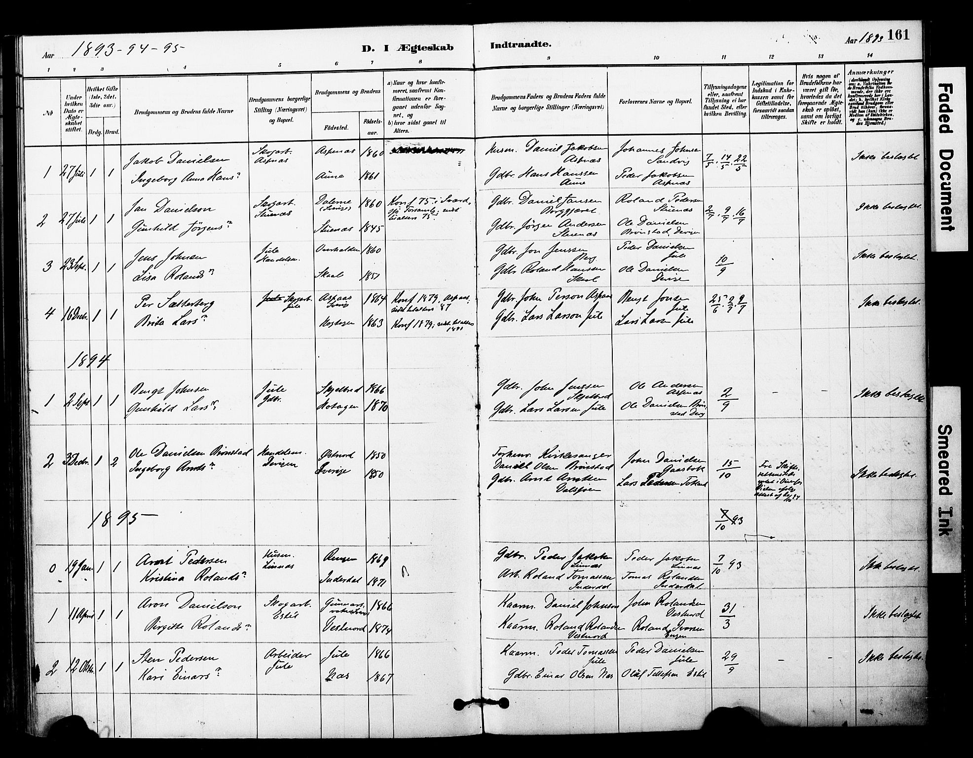 Ministerialprotokoller, klokkerbøker og fødselsregistre - Nord-Trøndelag, SAT/A-1458/757/L0505: Parish register (official) no. 757A01, 1882-1904, p. 161