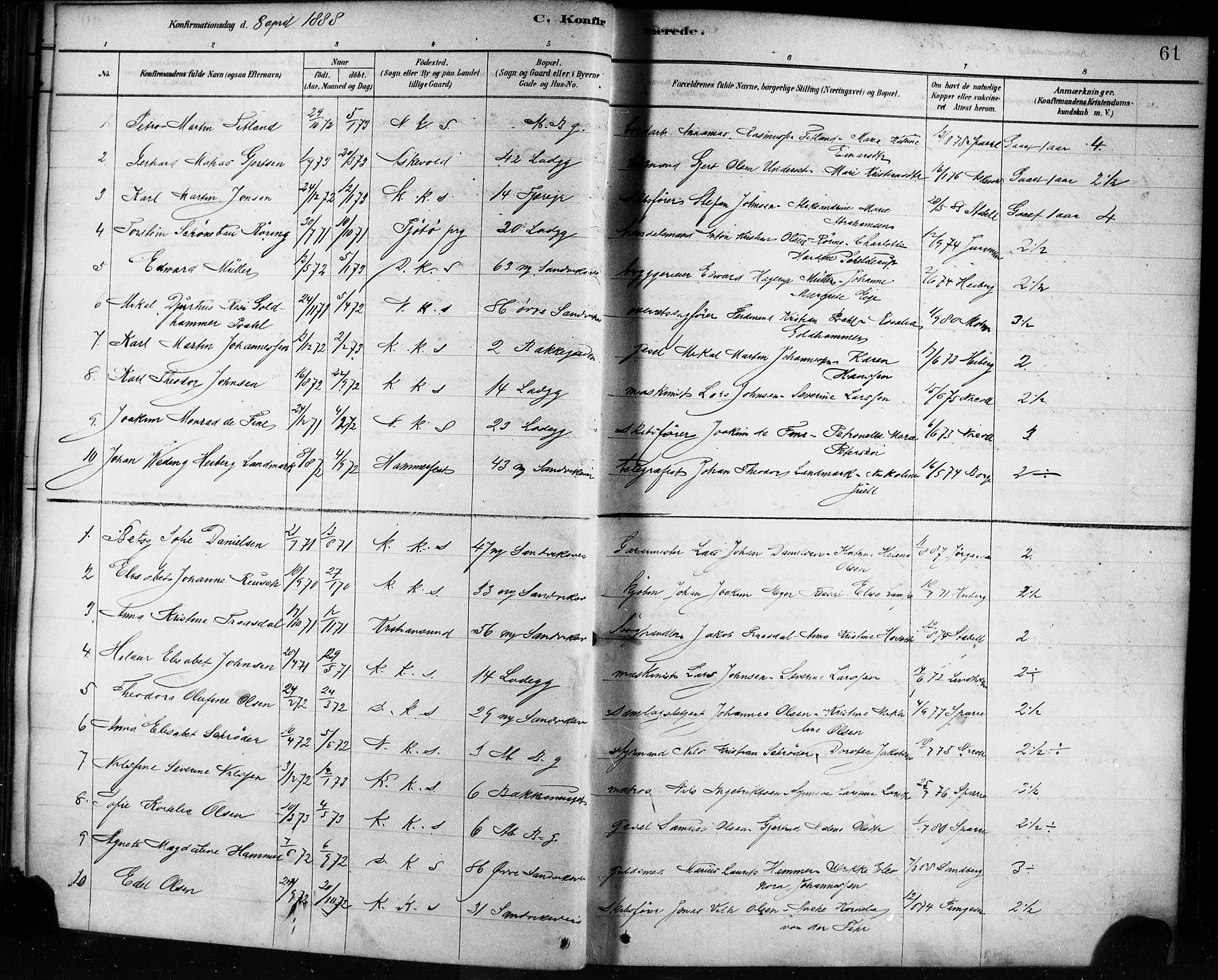 Sandviken Sokneprestembete, AV/SAB-A-77601/H/Ha/L0002: Parish register (official) no. A 2, 1878-1896, p. 61