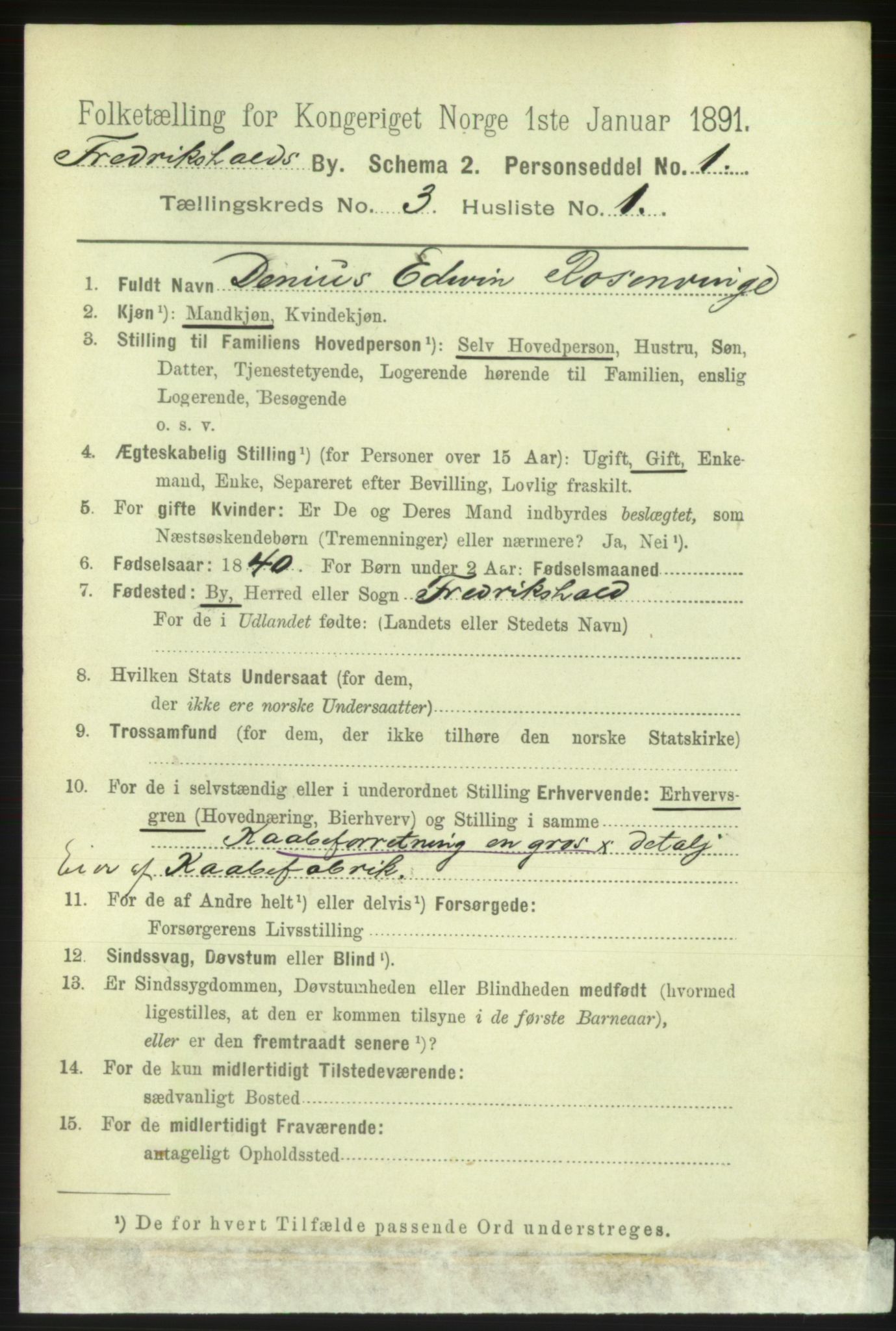 RA, 1891 census for 0101 Fredrikshald, 1891, p. 3192