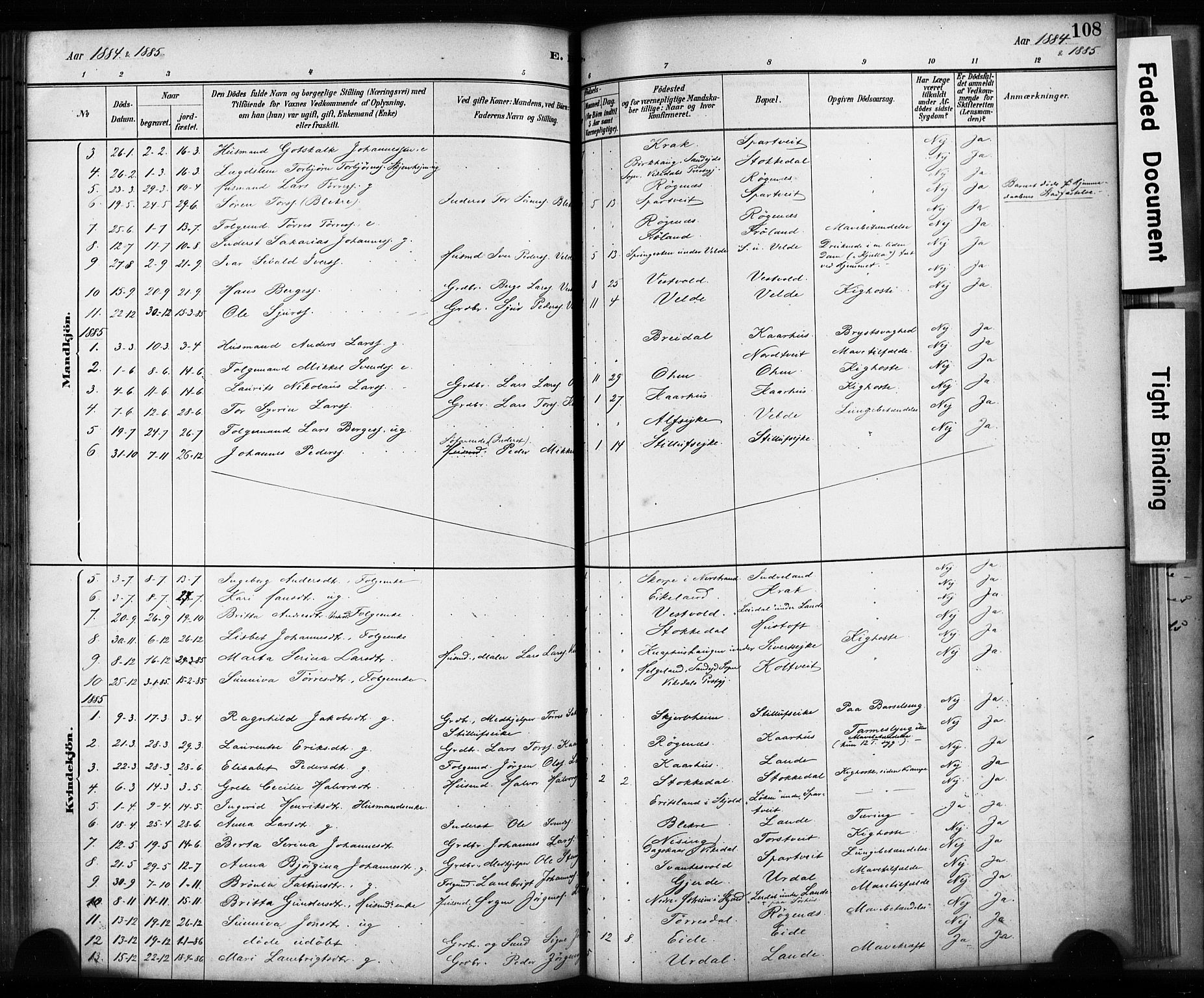 Skjold sokneprestkontor, AV/SAST-A-101847/H/Ha/Haa/L0009: Parish register (official) no. A 9, 1882-1898, p. 108