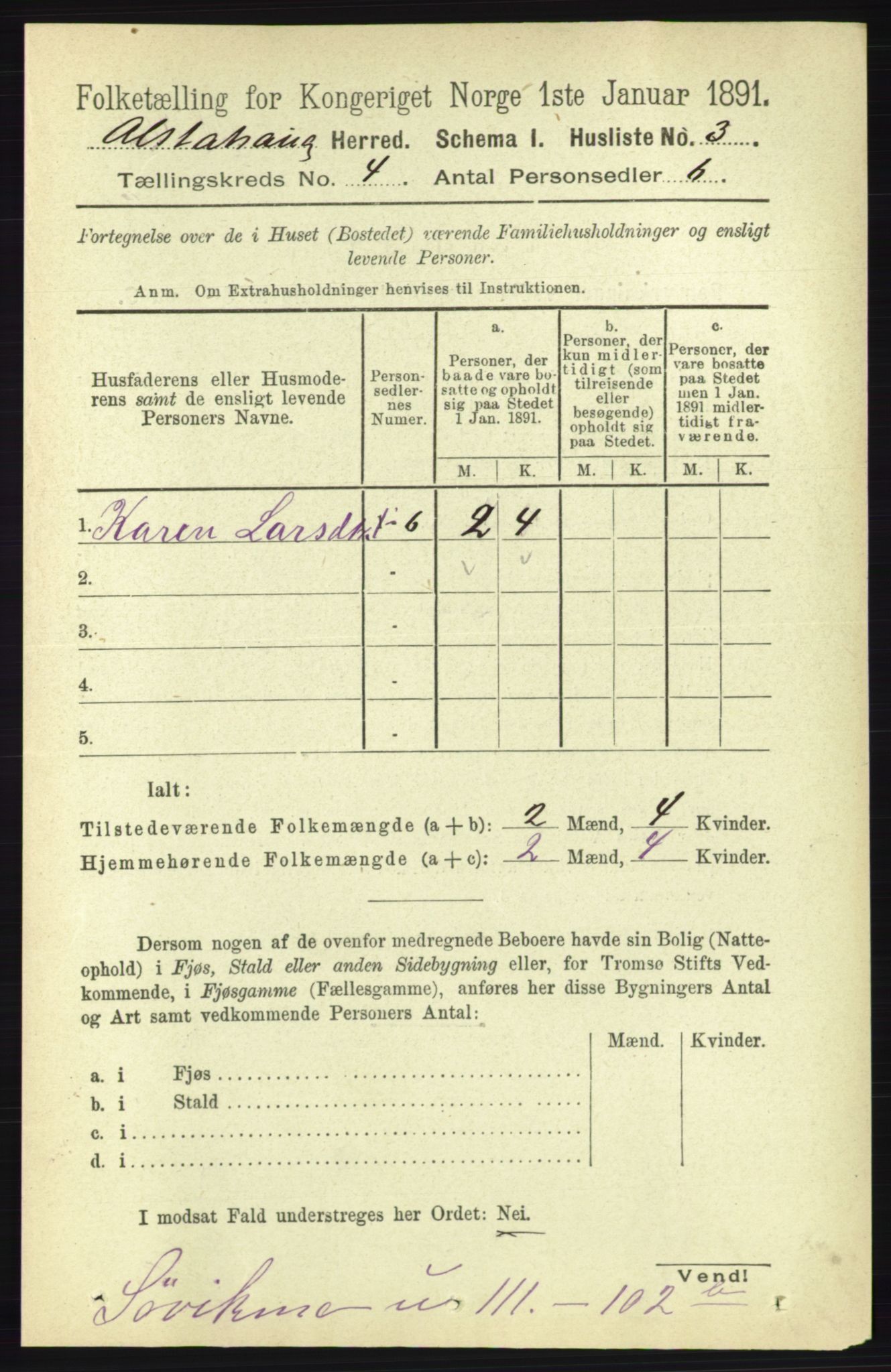 RA, 1891 census for 1820 Alstahaug, 1891, p. 1464