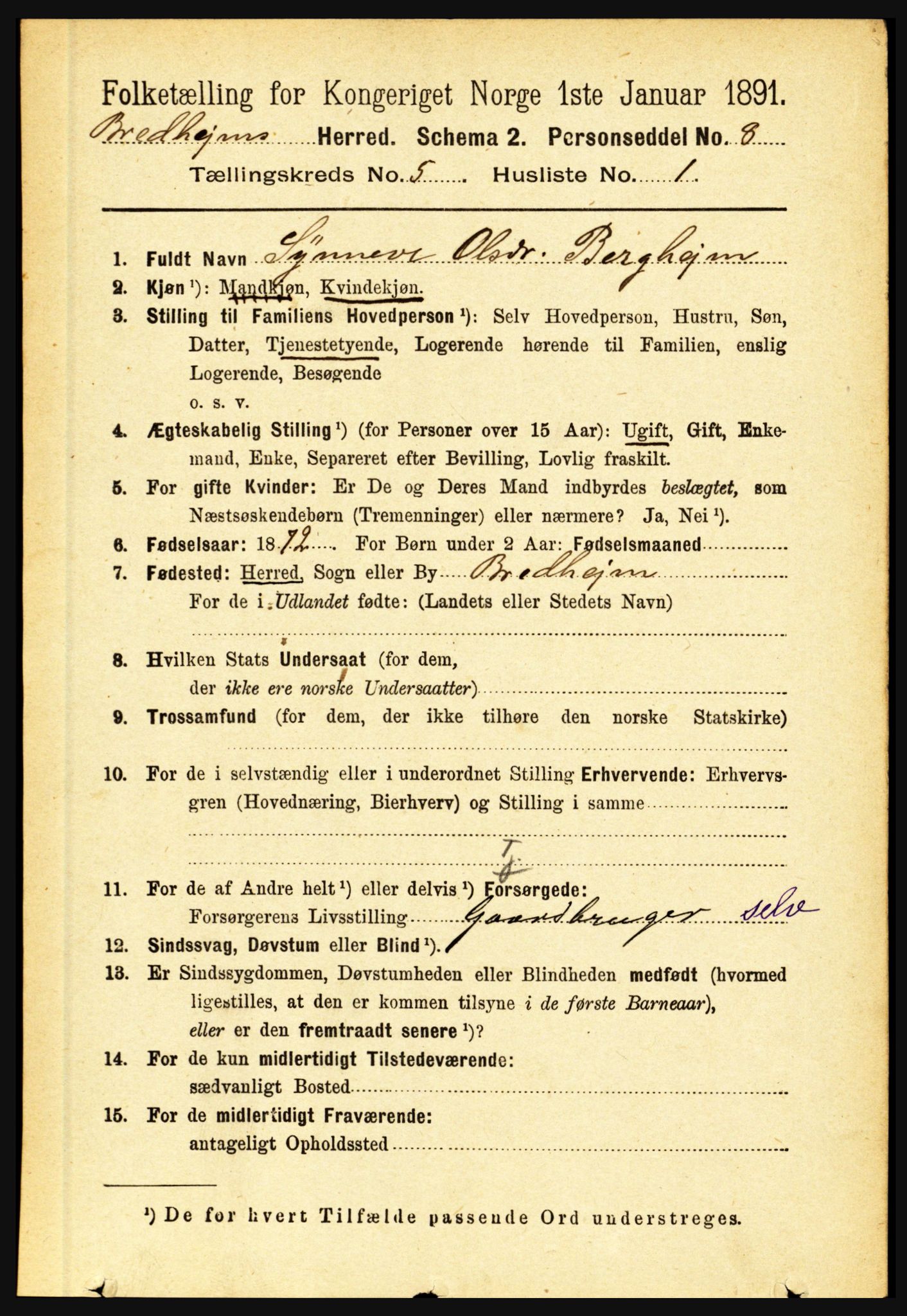 RA, 1891 census for 1446 Breim, 1891, p. 1743