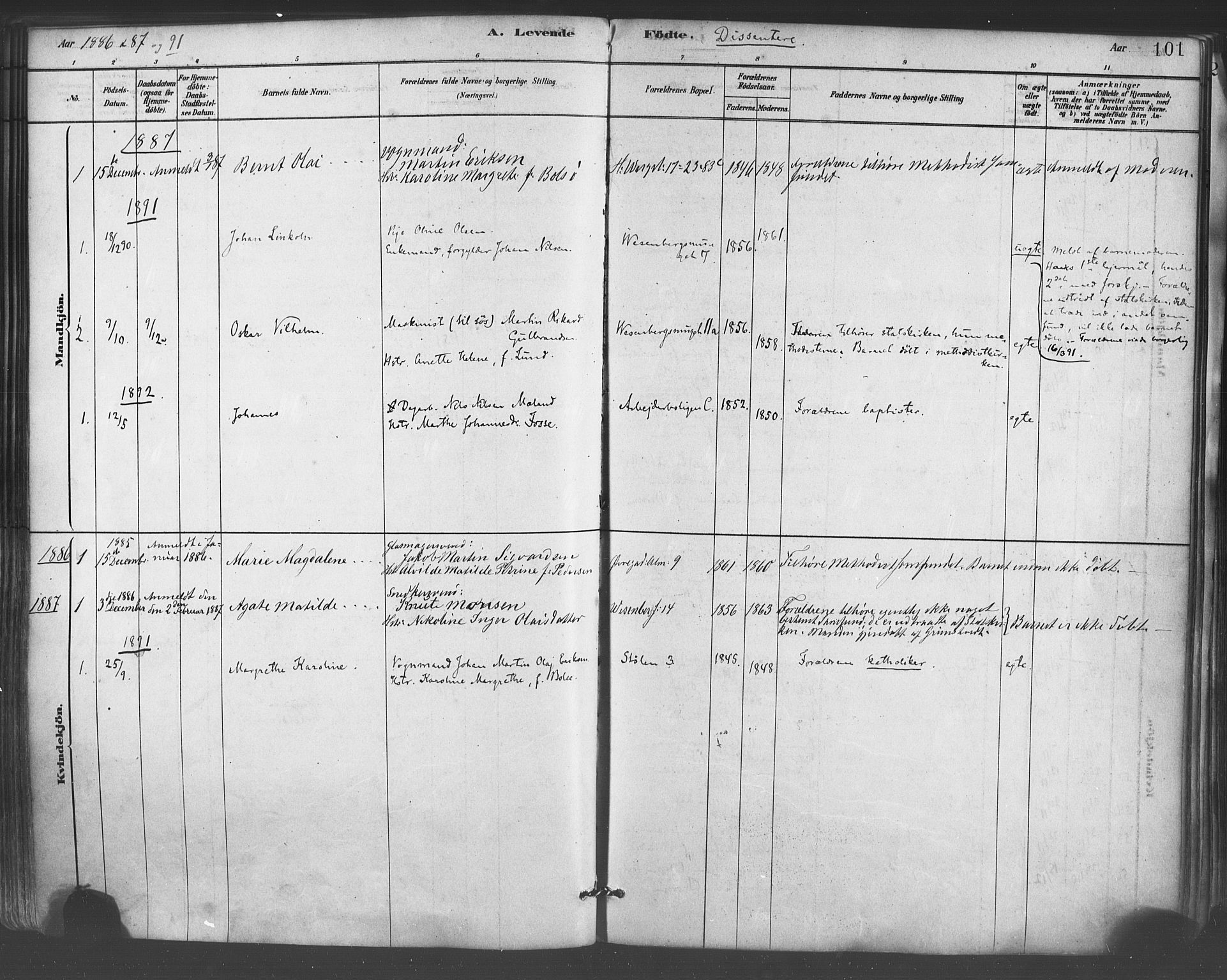 Mariakirken Sokneprestembete, SAB/A-76901/H/Haa/L0007: Parish register (official) no. A 7, 1878-1893, p. 101