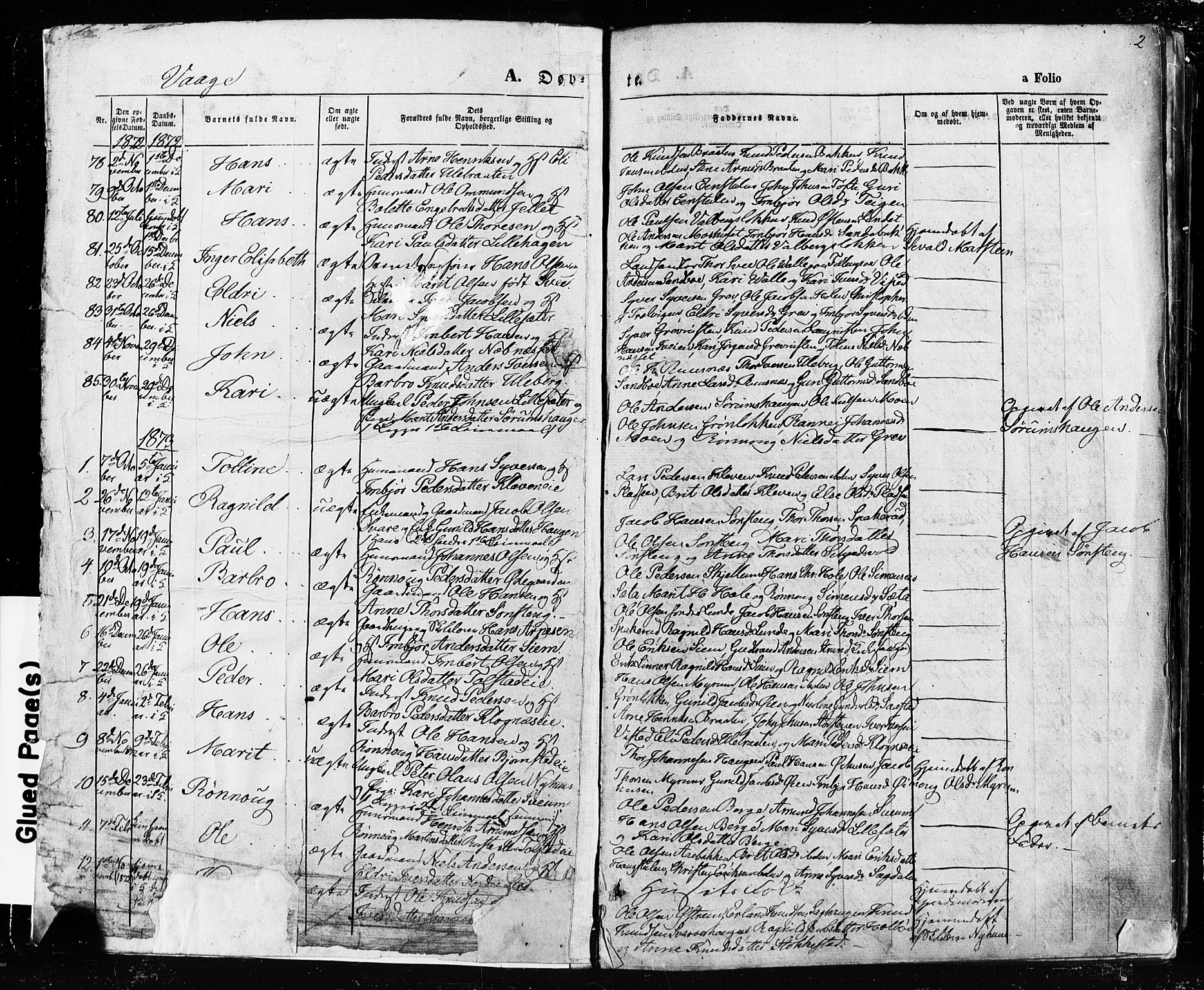 Vågå prestekontor, SAH/PREST-076/H/Ha/Haa/L0007: Parish register (official) no. 7 /1, 1872-1886, p. 2