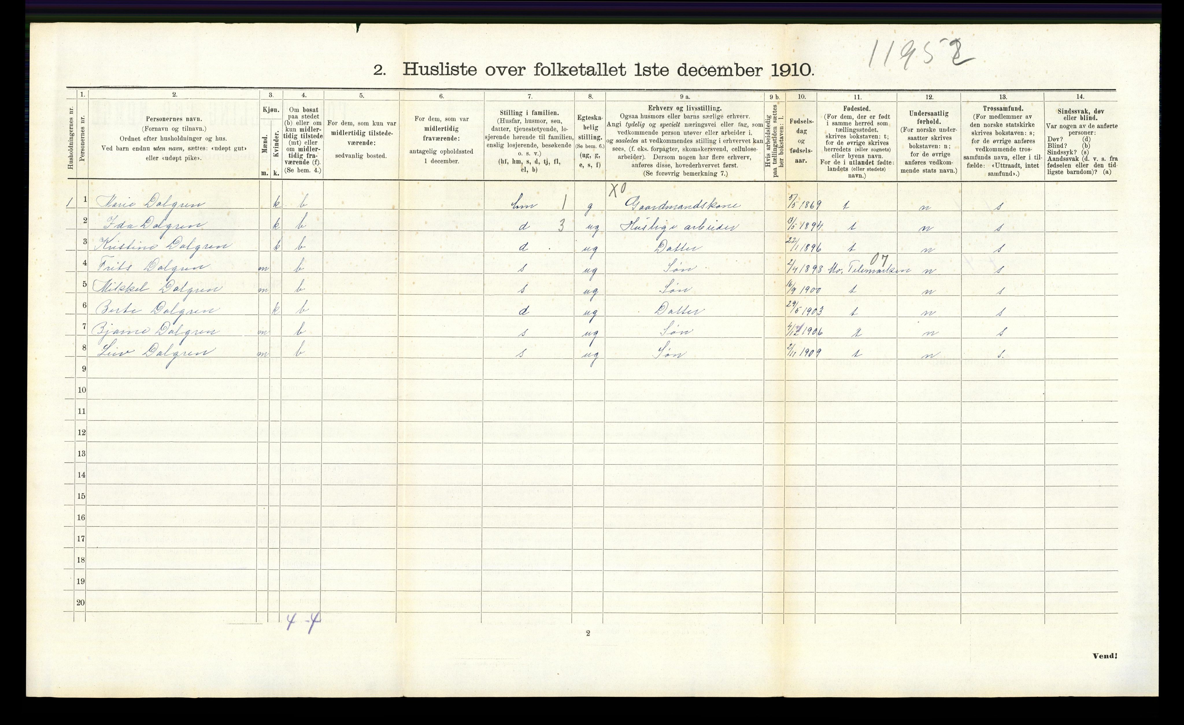 RA, 1910 census for Tolga, 1910, p. 909