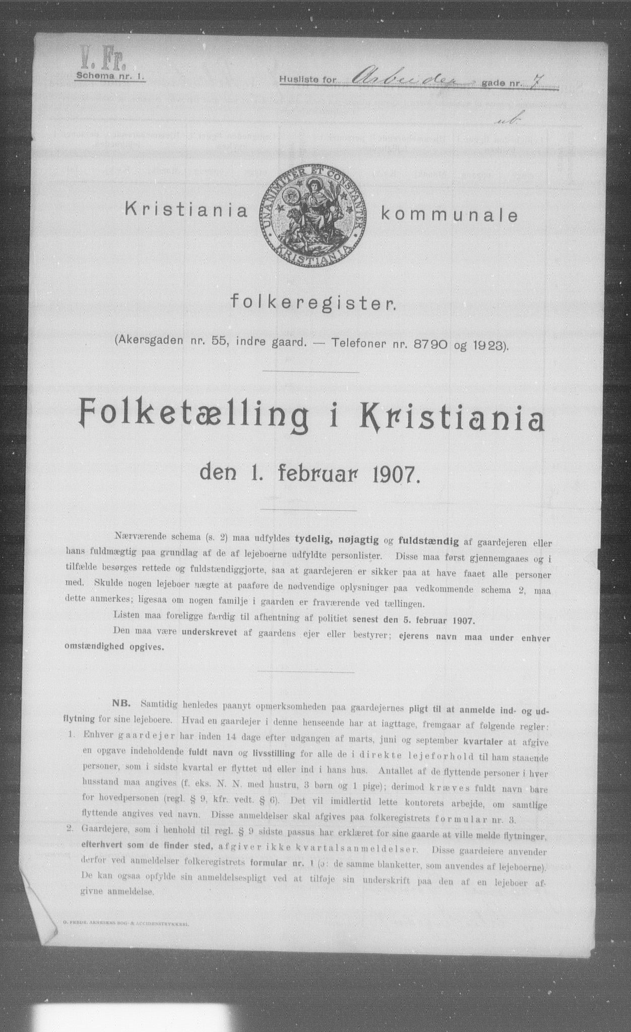 OBA, Municipal Census 1907 for Kristiania, 1907, p. 832
