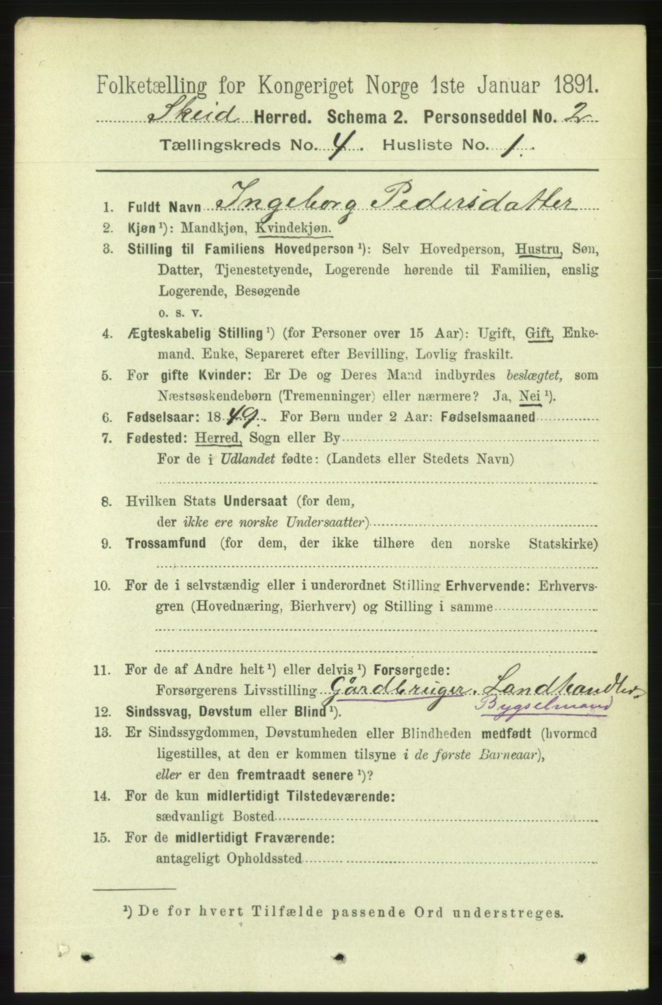 RA, 1891 census for 1732 Skei, 1891, p. 1358