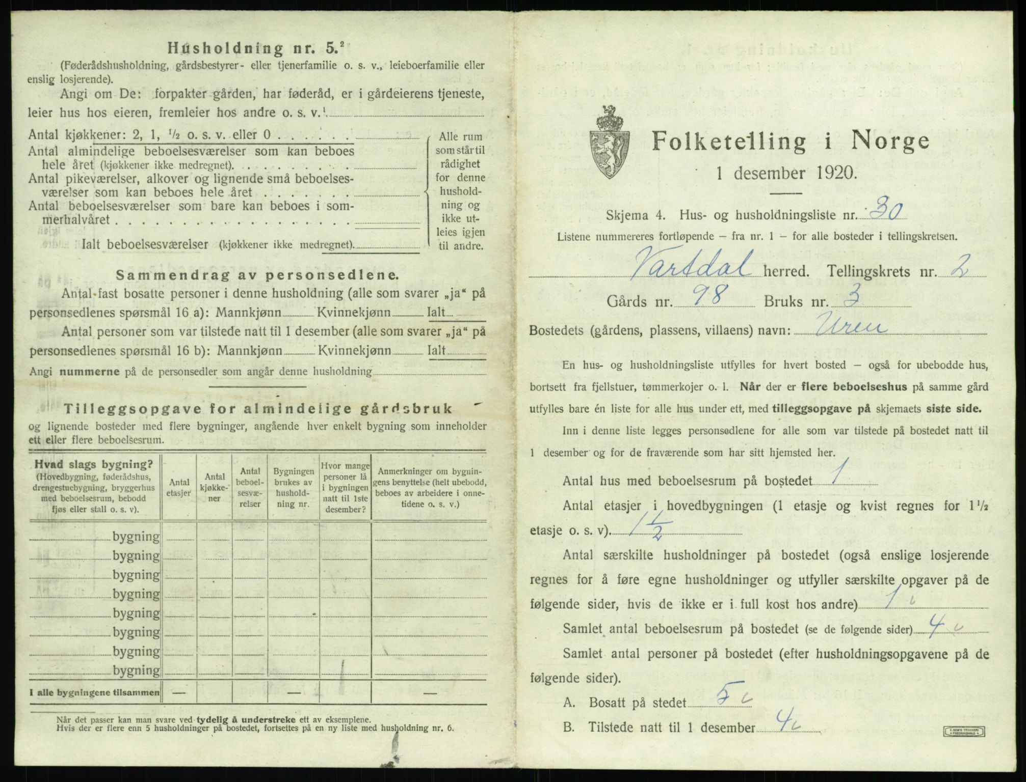 SAT, 1920 census for Vartdal, 1920, p. 149