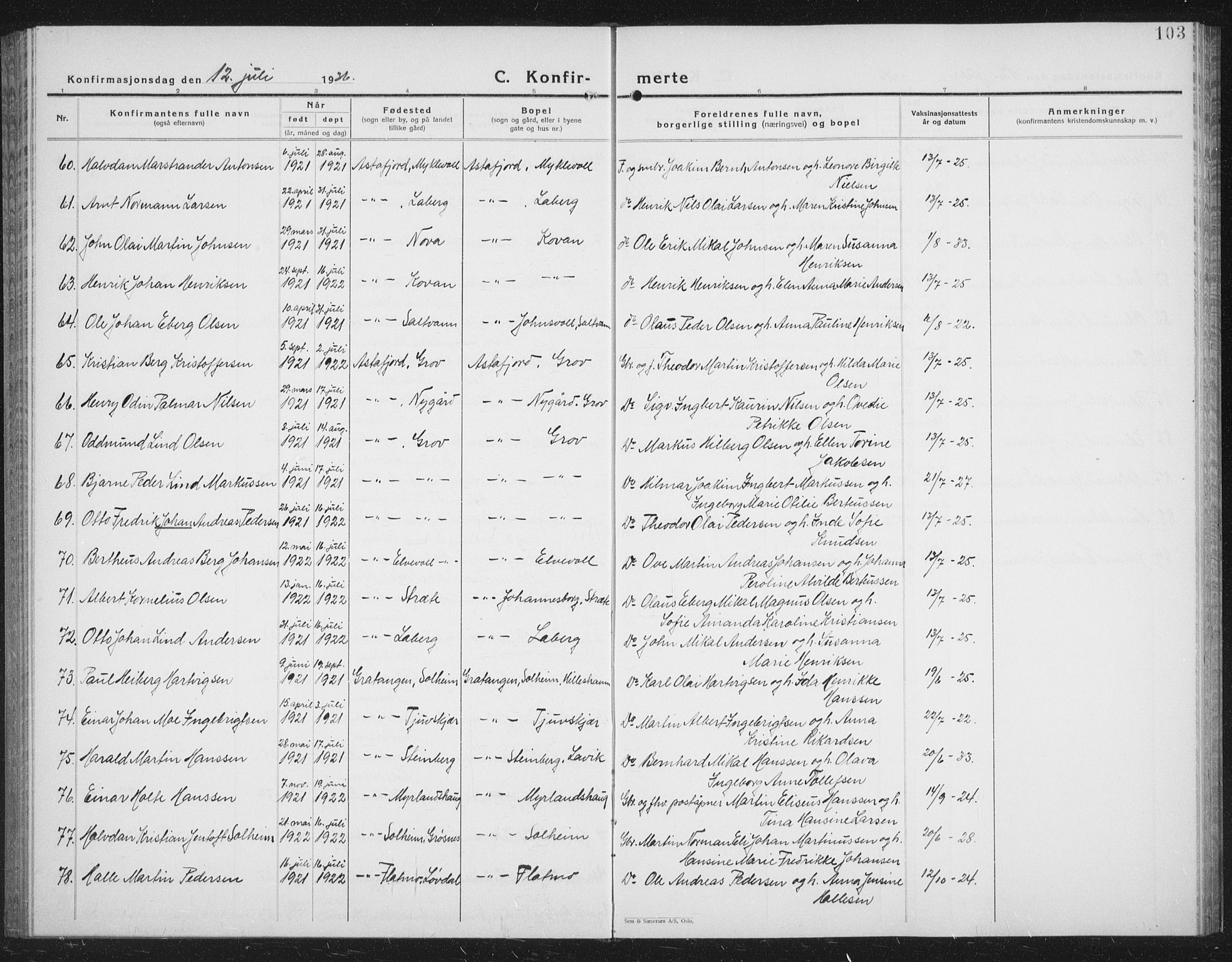 Ibestad sokneprestembete, AV/SATØ-S-0077/H/Ha/Hab/L0011klokker: Parish register (copy) no. 11, 1930-1942, p. 103