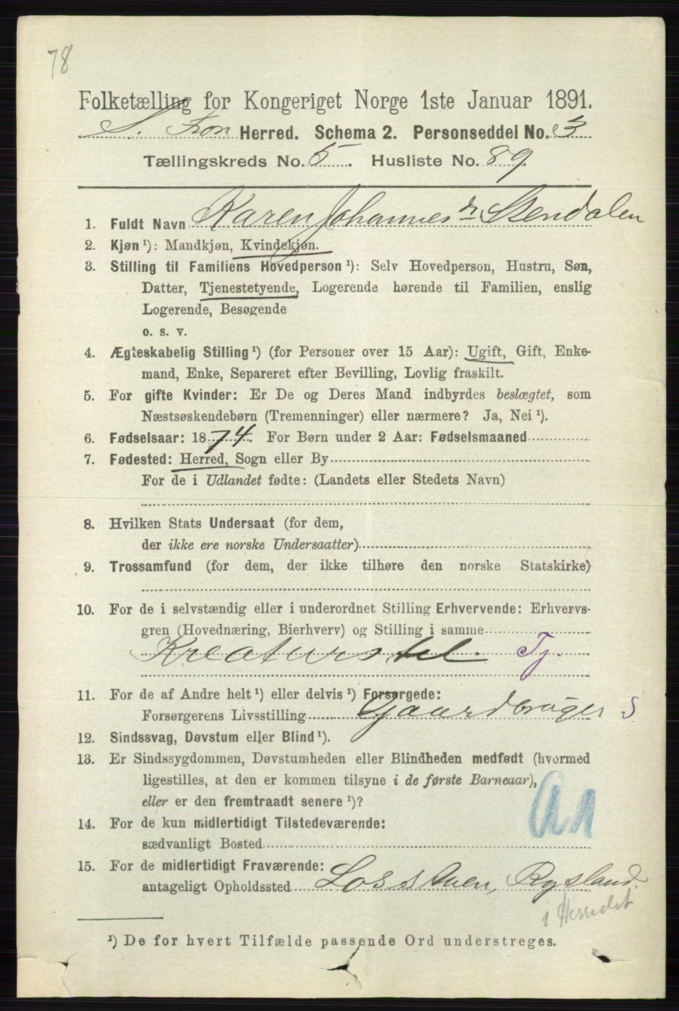 RA, 1891 census for 0519 Sør-Fron, 1891, p. 2518