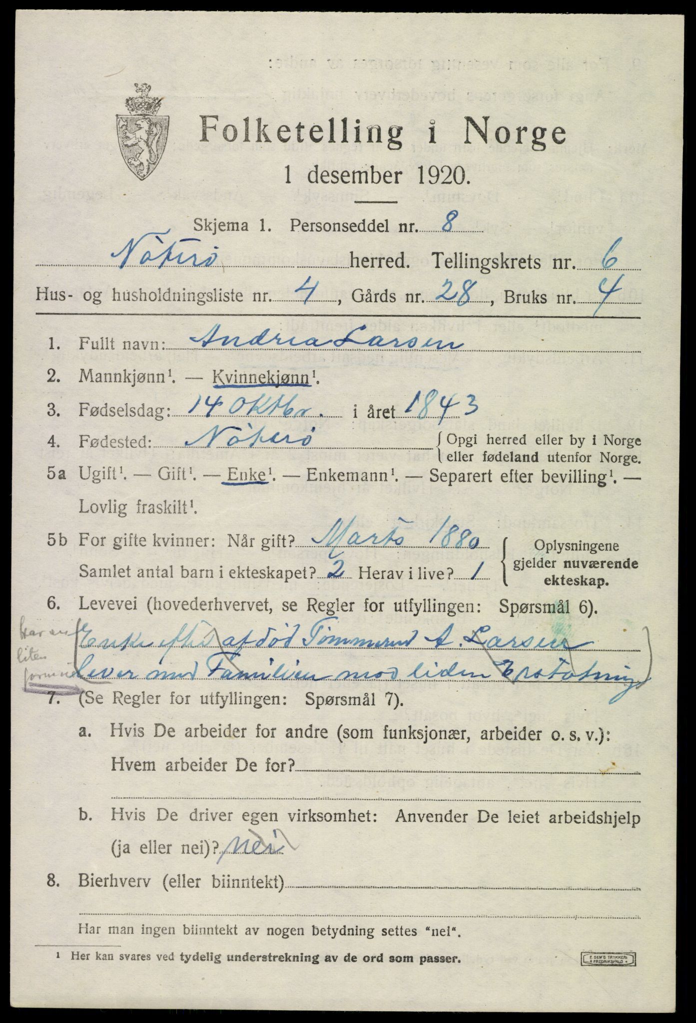 SAKO, 1920 census for Nøtterøy, 1920, p. 8479
