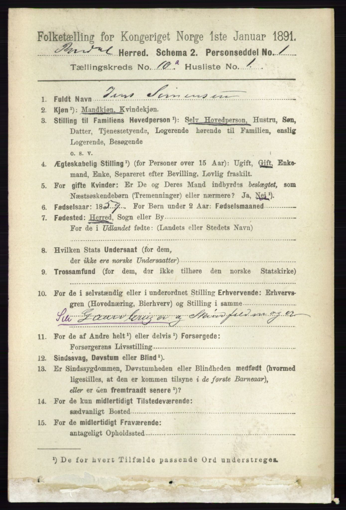 RA, 1891 census for 0416 Romedal, 1891, p. 4811