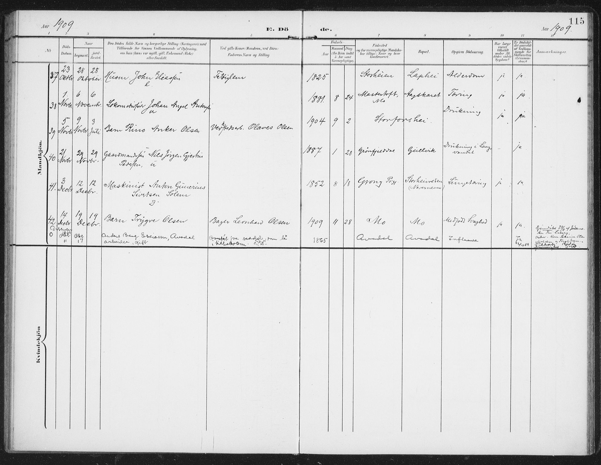 Ministerialprotokoller, klokkerbøker og fødselsregistre - Nordland, AV/SAT-A-1459/827/L0403: Parish register (official) no. 827A15, 1903-1912, p. 115