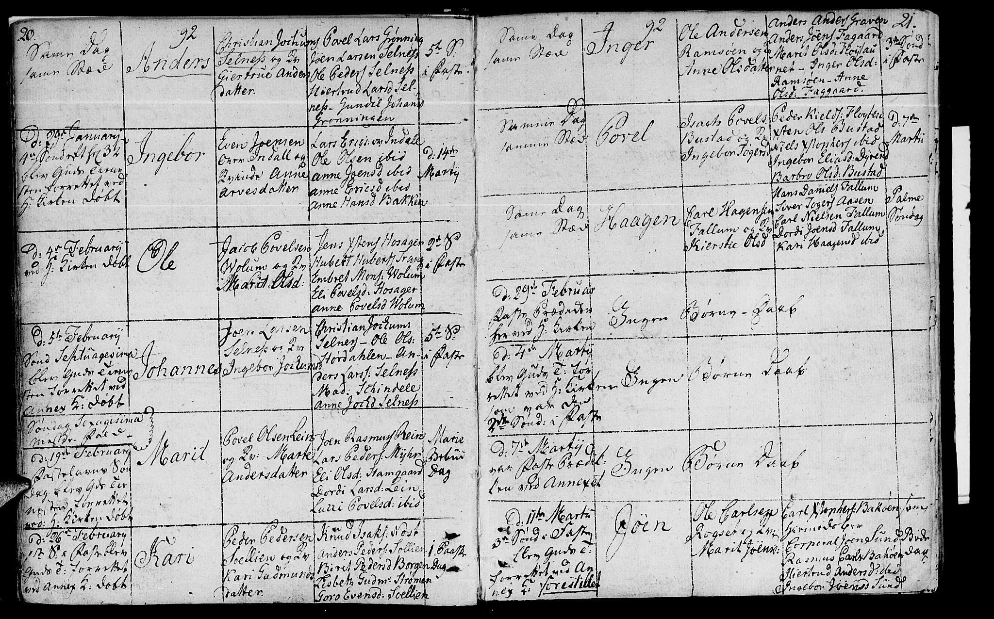 Ministerialprotokoller, klokkerbøker og fødselsregistre - Sør-Trøndelag, SAT/A-1456/646/L0606: Parish register (official) no. 646A04, 1791-1805, p. 20-21