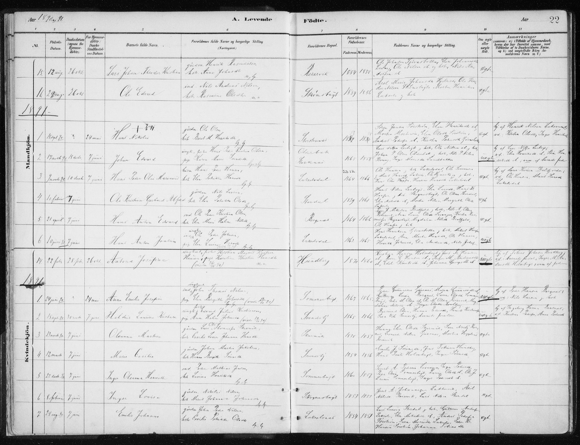 Lyngen sokneprestembete, AV/SATØ-S-1289/H/He/Hea/L0010kirke: Parish register (official) no. 10, 1883-1904, p. 22