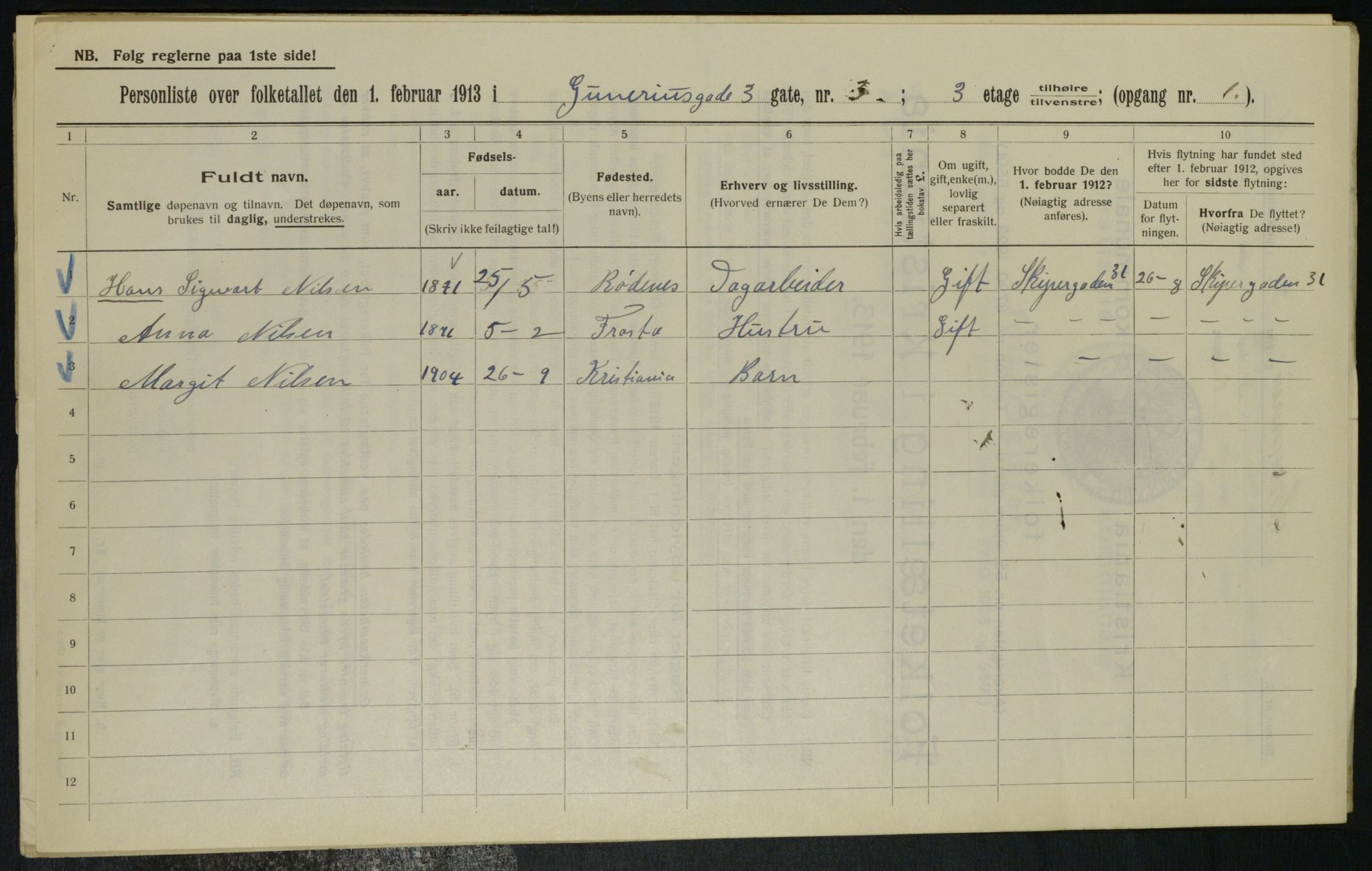 OBA, Municipal Census 1913 for Kristiania, 1913, p. 5058