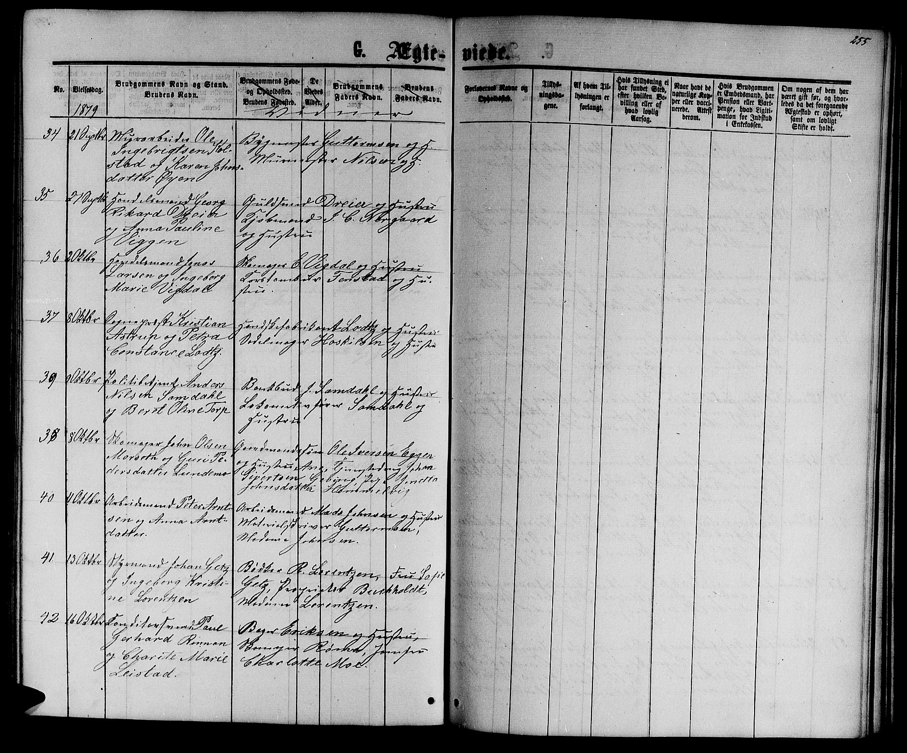 Ministerialprotokoller, klokkerbøker og fødselsregistre - Sør-Trøndelag, AV/SAT-A-1456/601/L0087: Parish register (copy) no. 601C05, 1864-1881, p. 255