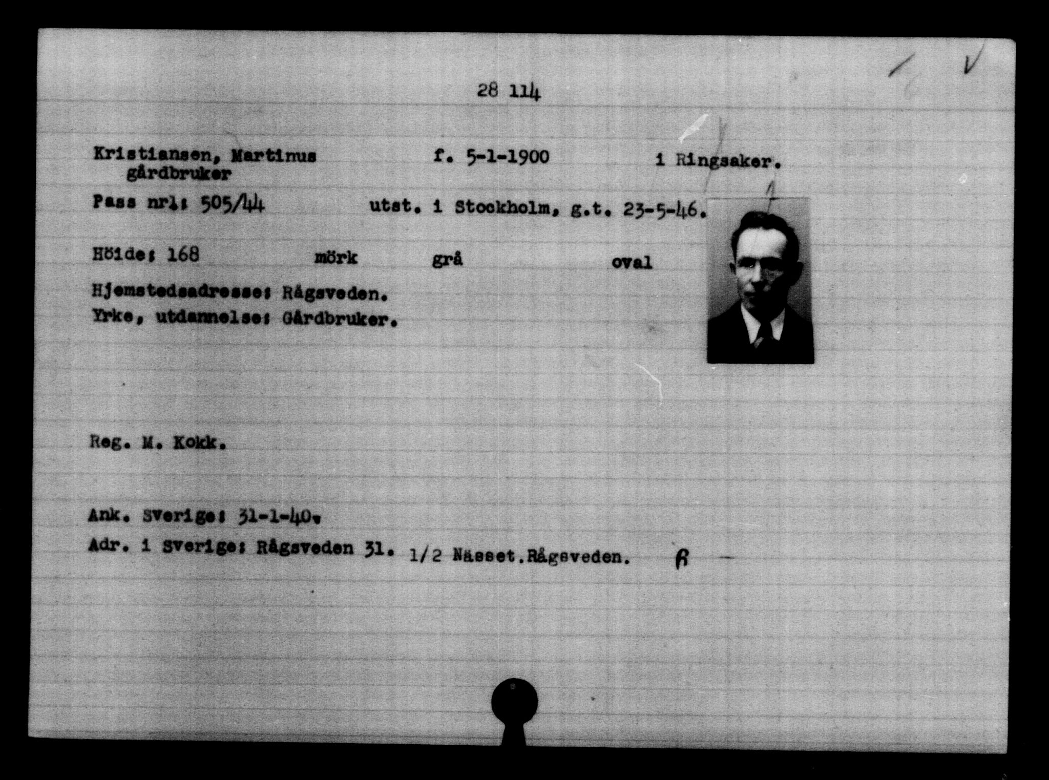 Den Kgl. Norske Legasjons Flyktningskontor, AV/RA-S-6753/V/Va/L0011: Kjesäterkartoteket.  Flyktningenr. 25300-28349, 1940-1945, p. 2996
