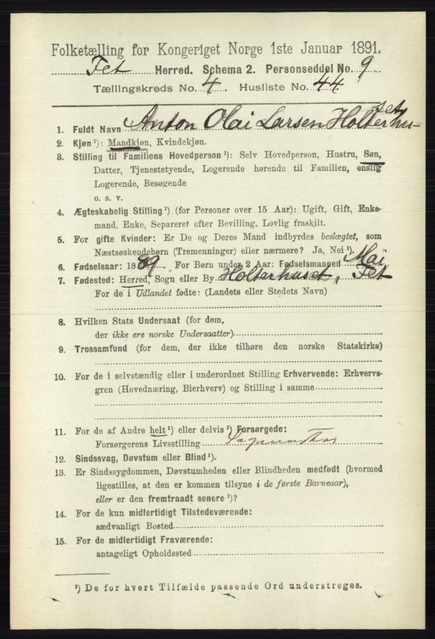 RA, 1891 census for 0227 Fet, 1891, p. 1527