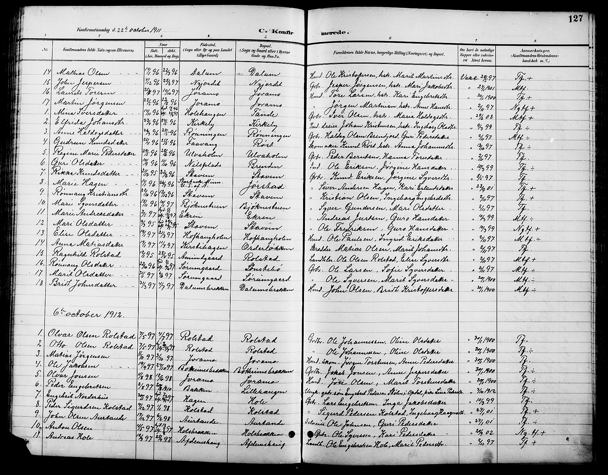 Lesja prestekontor, SAH/PREST-068/H/Ha/Hab/L0007: Parish register (copy) no. 7, 1895-1919, p. 127