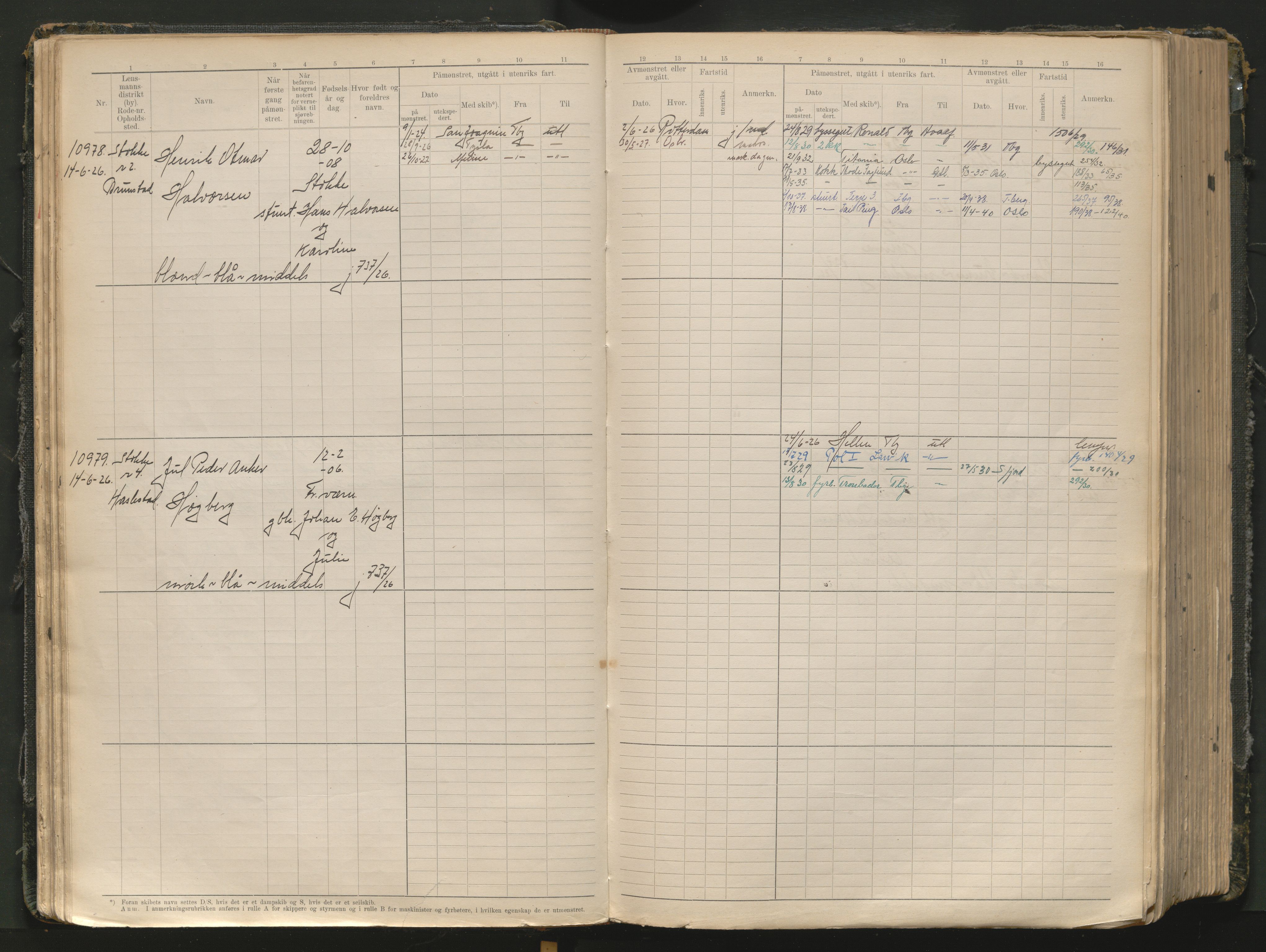 Tønsberg innrulleringskontor, AV/SAKO-A-786/F/Fc/Fcb/L0012: Hovedrulle Patent nr. 10828-12216, 1925-1948