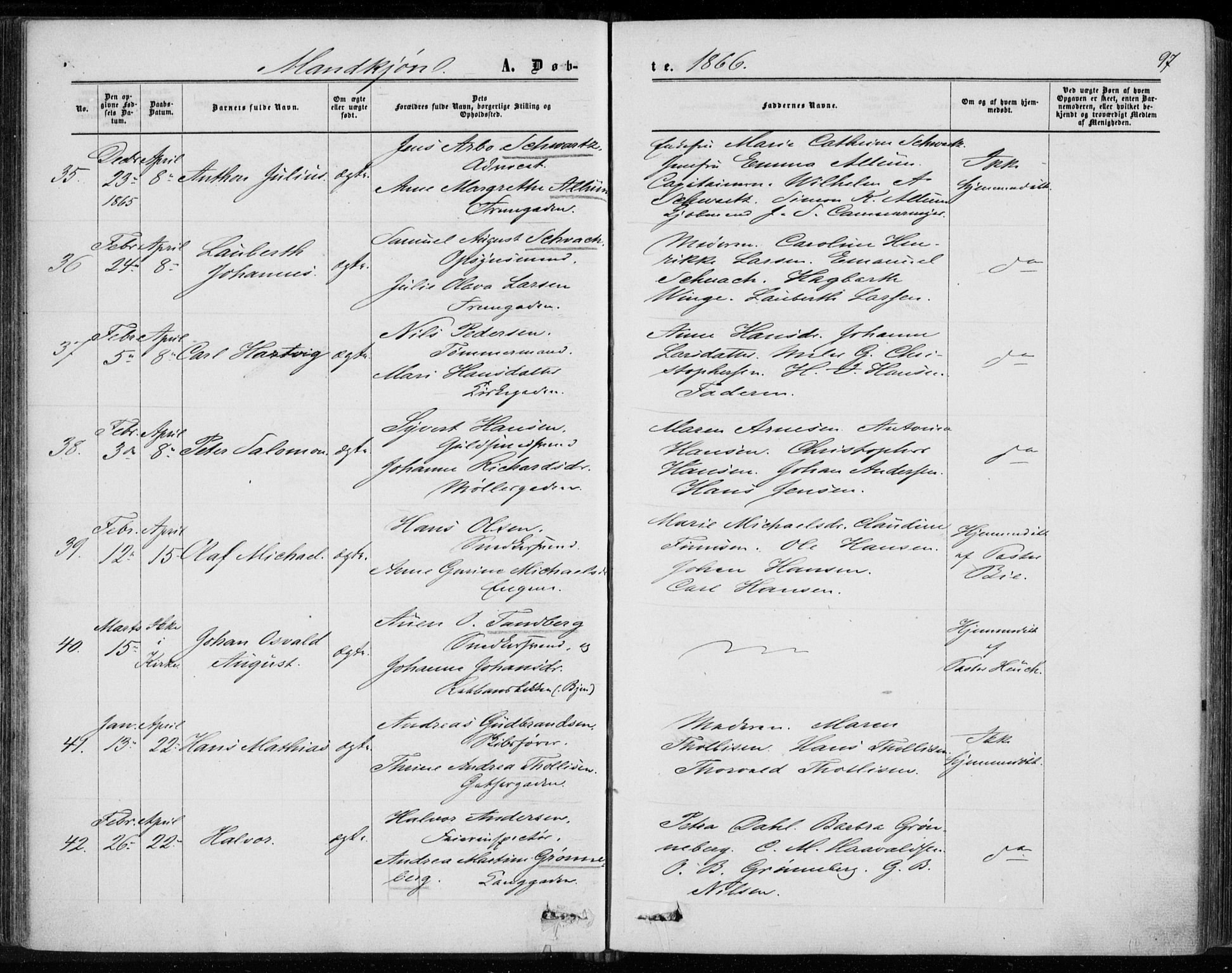 Bragernes kirkebøker, AV/SAKO-A-6/F/Fb/L0003: Parish register (official) no. II 3, 1860-1868, p. 97