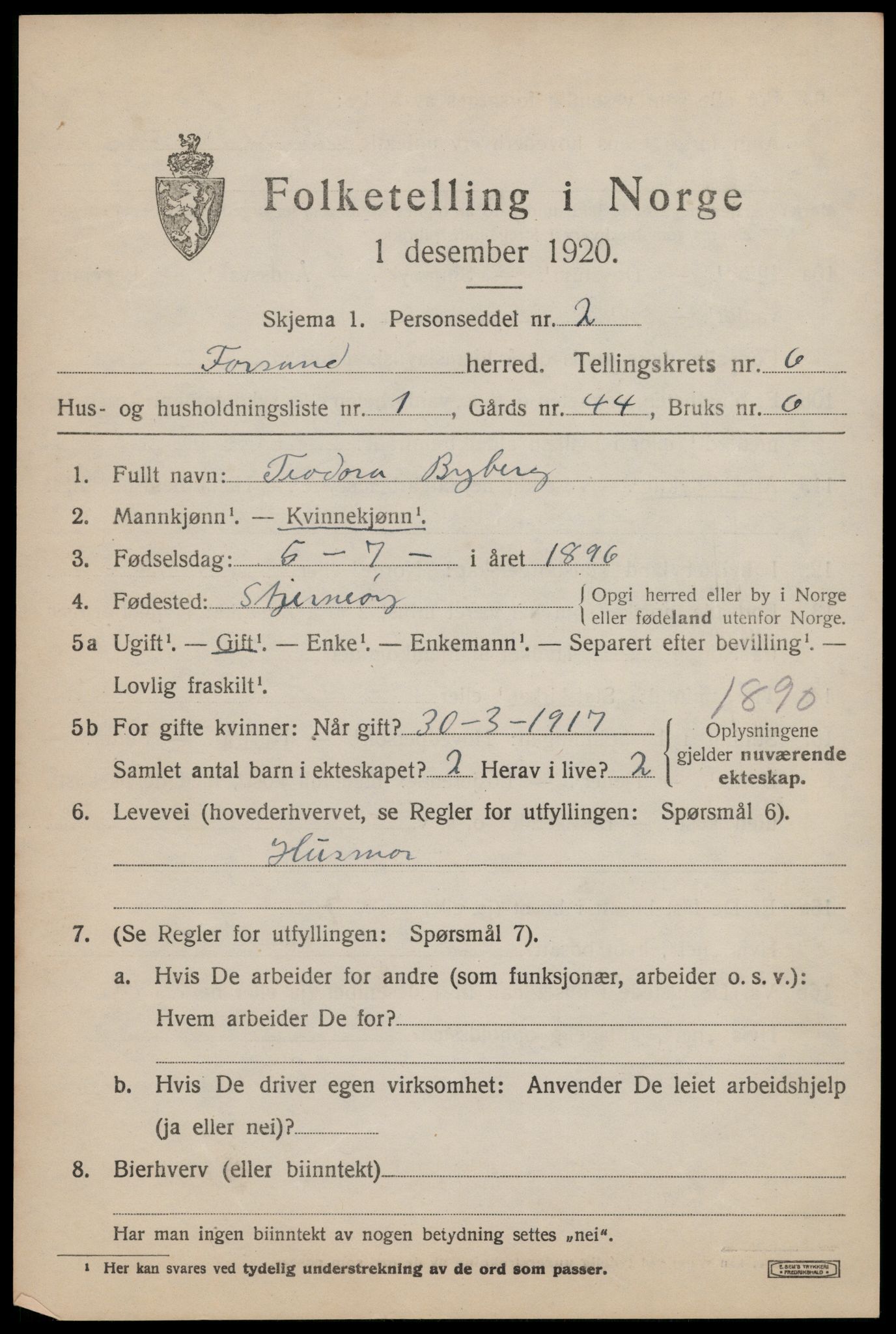 SAST, 1920 census for Forsand, 1920, p. 2767