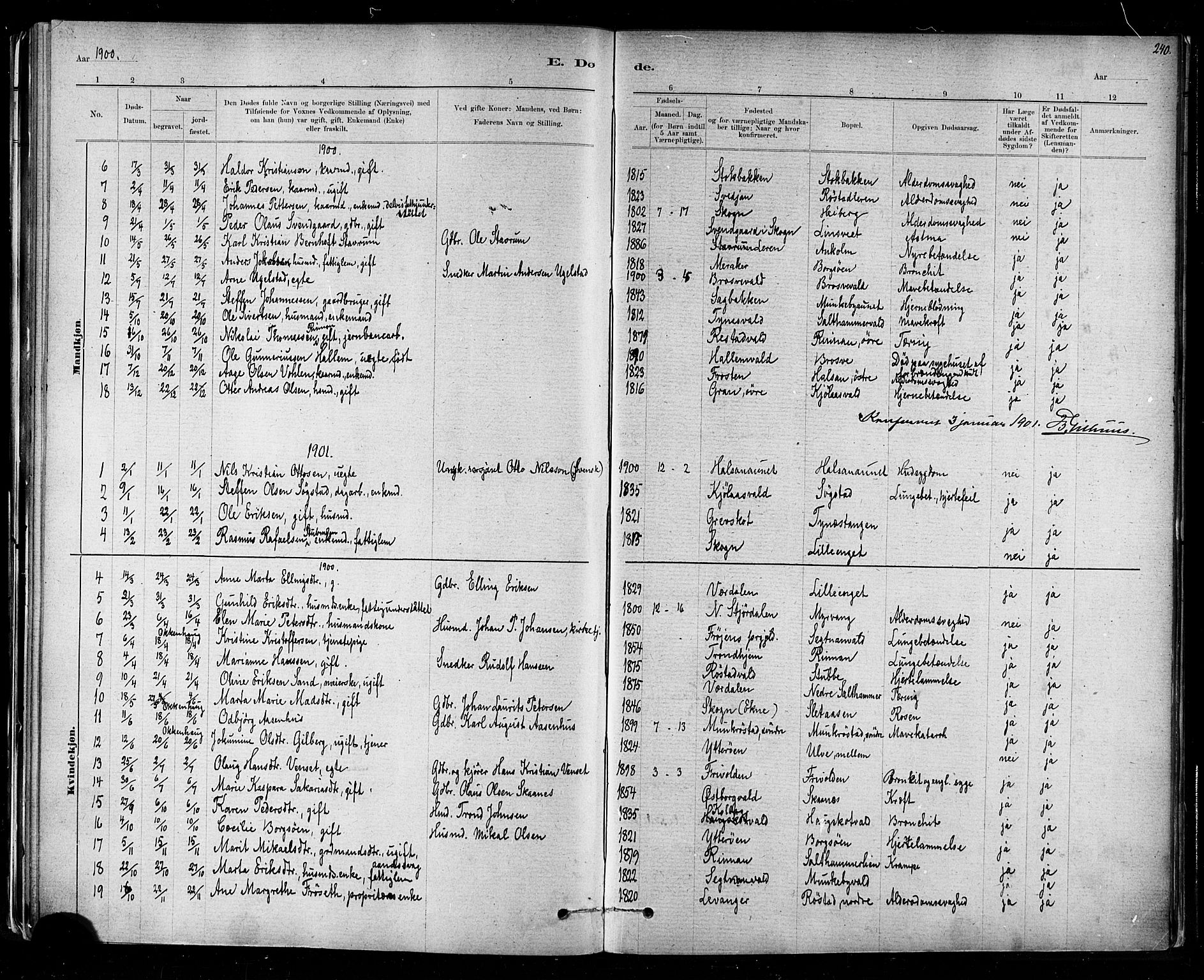 Ministerialprotokoller, klokkerbøker og fødselsregistre - Nord-Trøndelag, AV/SAT-A-1458/721/L0208: Parish register (copy) no. 721C01, 1880-1917, p. 240