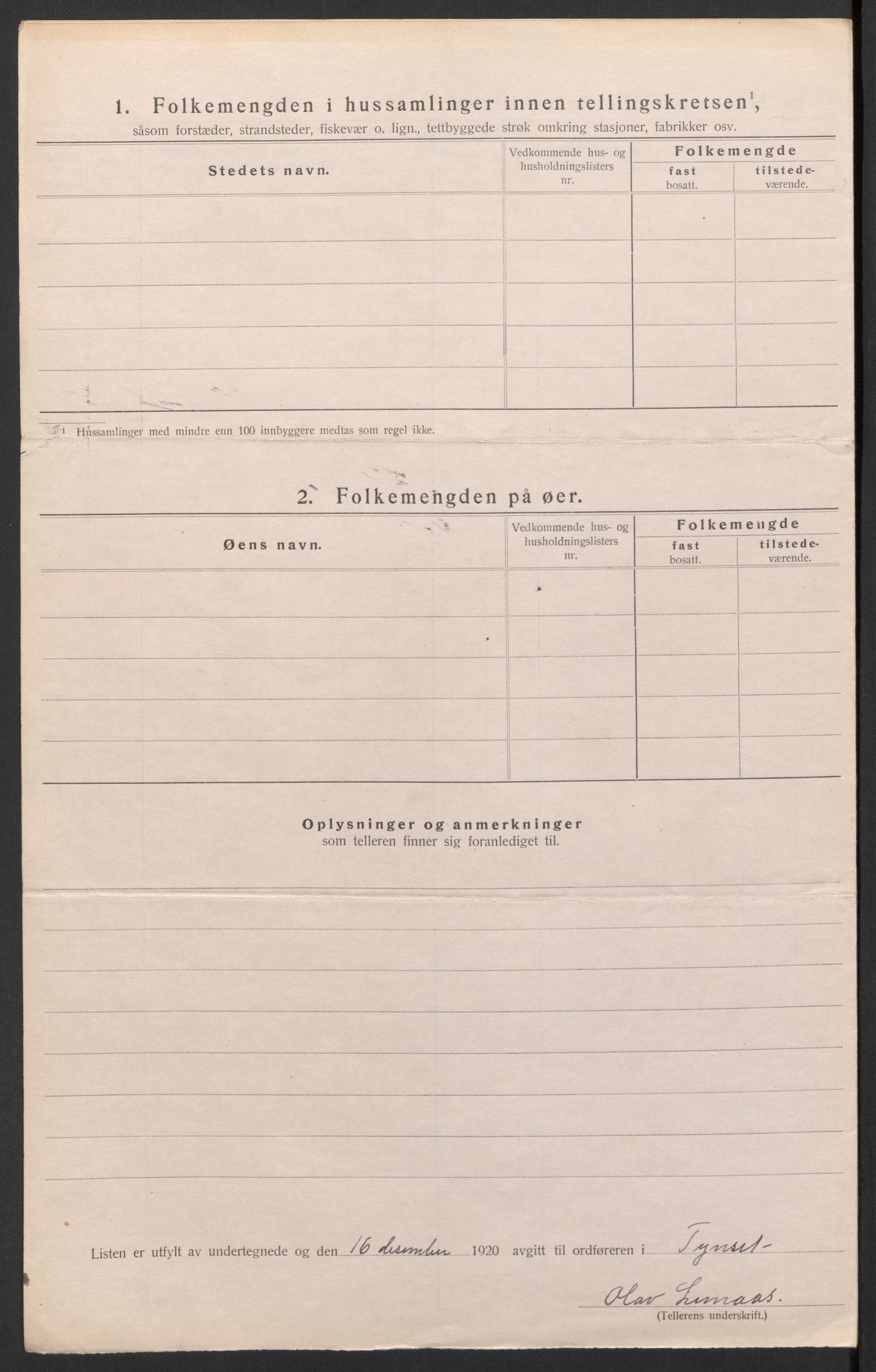 SAH, 1920 census for Tynset, 1920, p. 43