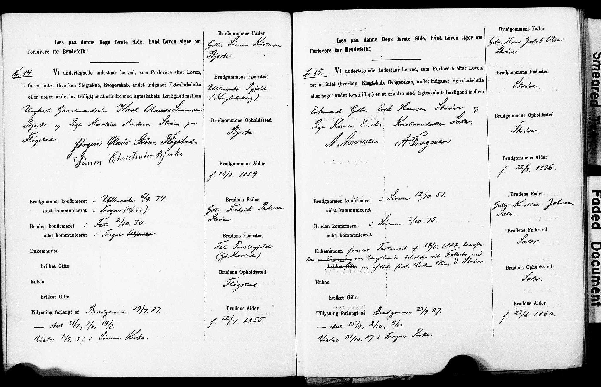 Sørum prestekontor Kirkebøker, AV/SAO-A-10303/H/Ha/L0001: Banns register no. 1, 1887-1890