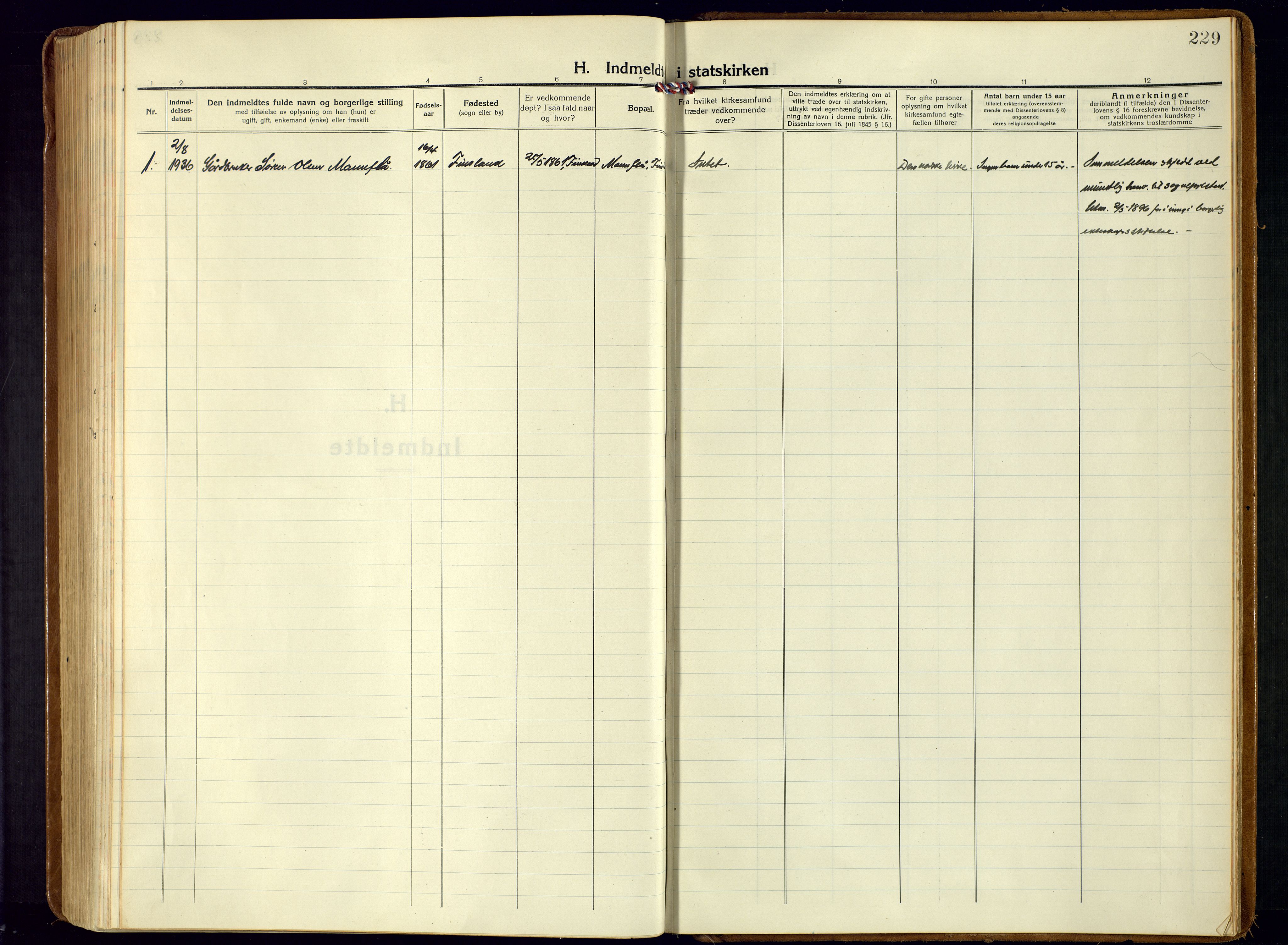 Bjelland sokneprestkontor, AV/SAK-1111-0005/F/Fa/Fab/L0005: Parish register (official) no. A 5, 1921-1951, p. 229