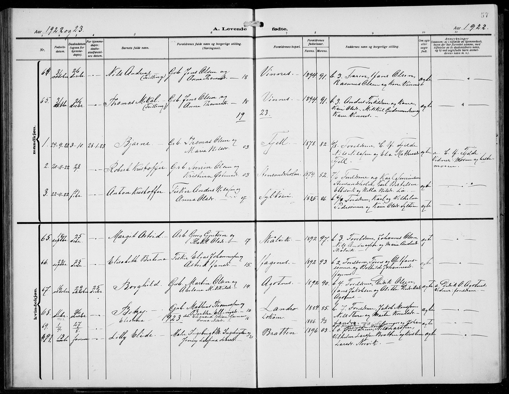 Fjell sokneprestembete, SAB/A-75301/H/Hab: Parish register (copy) no. A  6, 1918-1936, p. 57